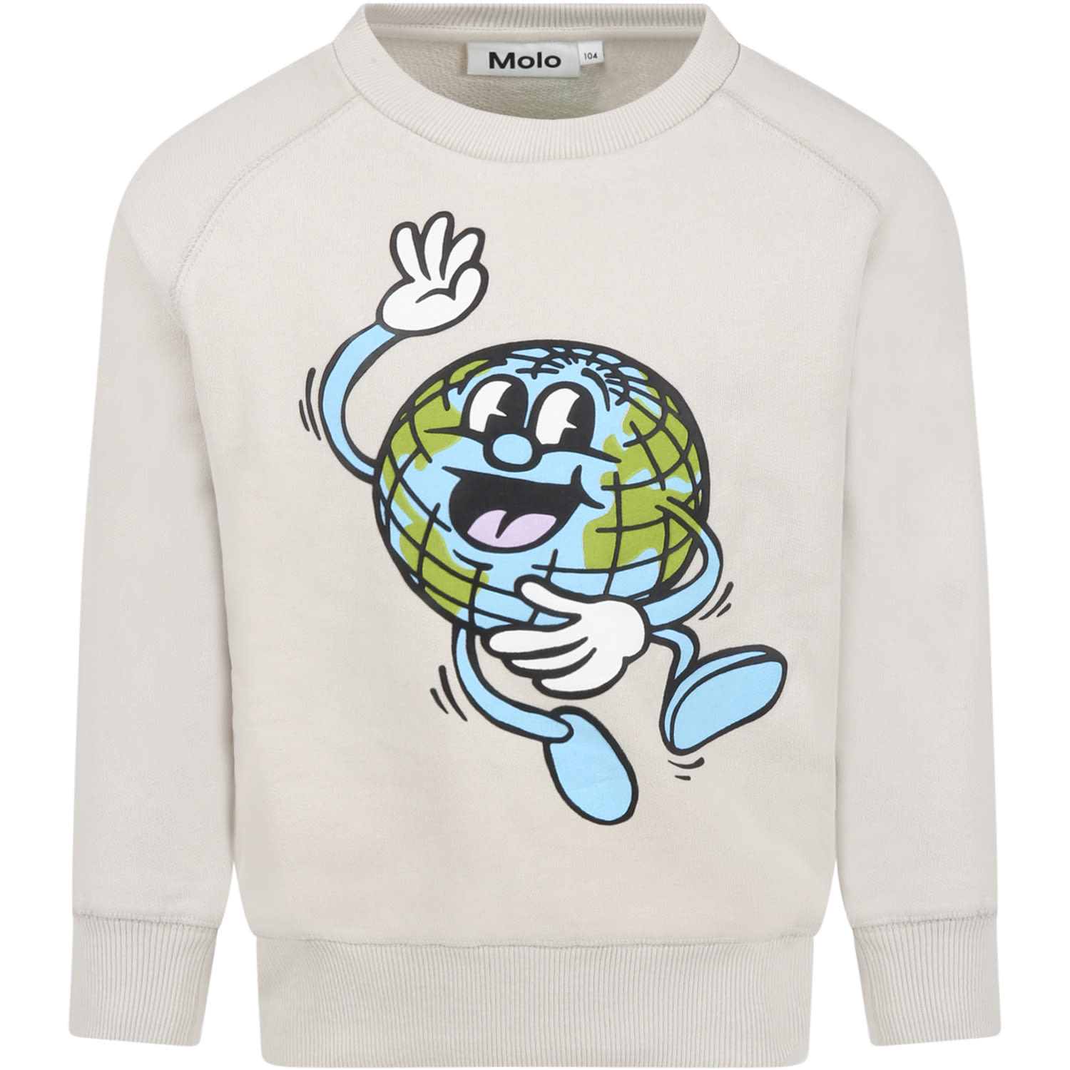 Molo Ivory Sweatshirt For Kids With World And Logo
