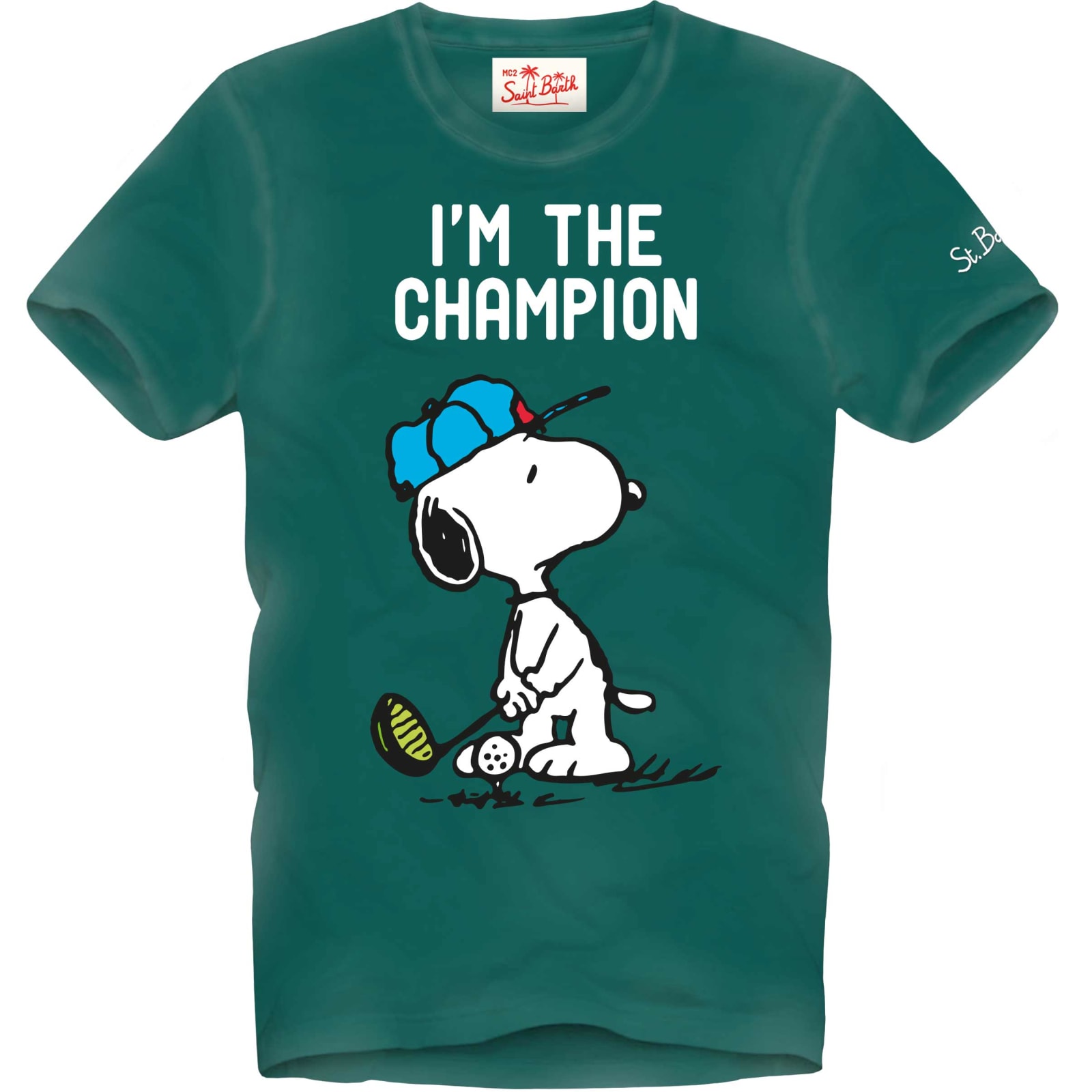 Mc2 Saint Barth Man Cotton T-shirt With Snoopy Print Peanuts Special Edition In Green