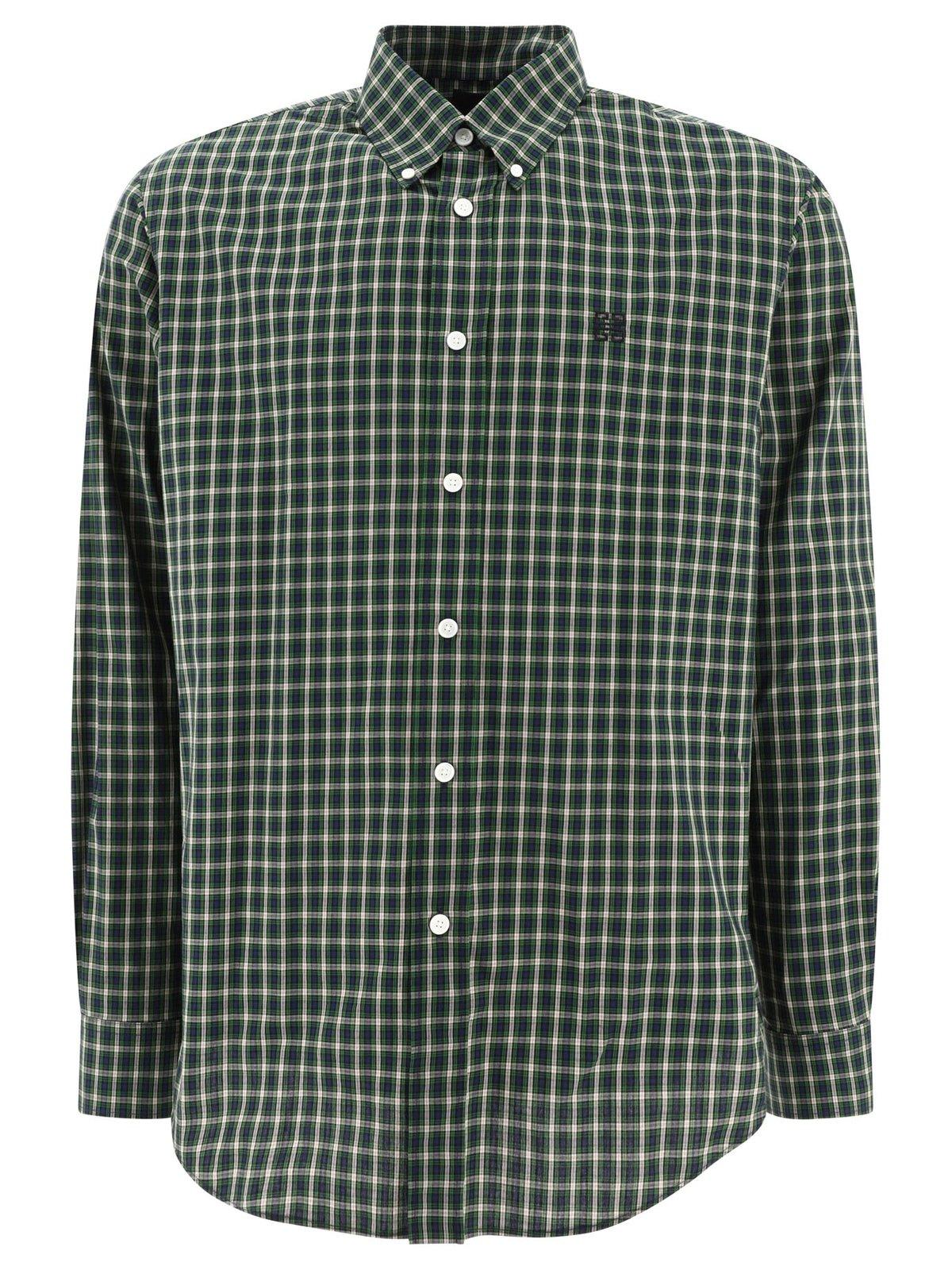 GIVENCHY LOGO MOTIF EMBROIDERED CHECK BUTTONED SHIRT