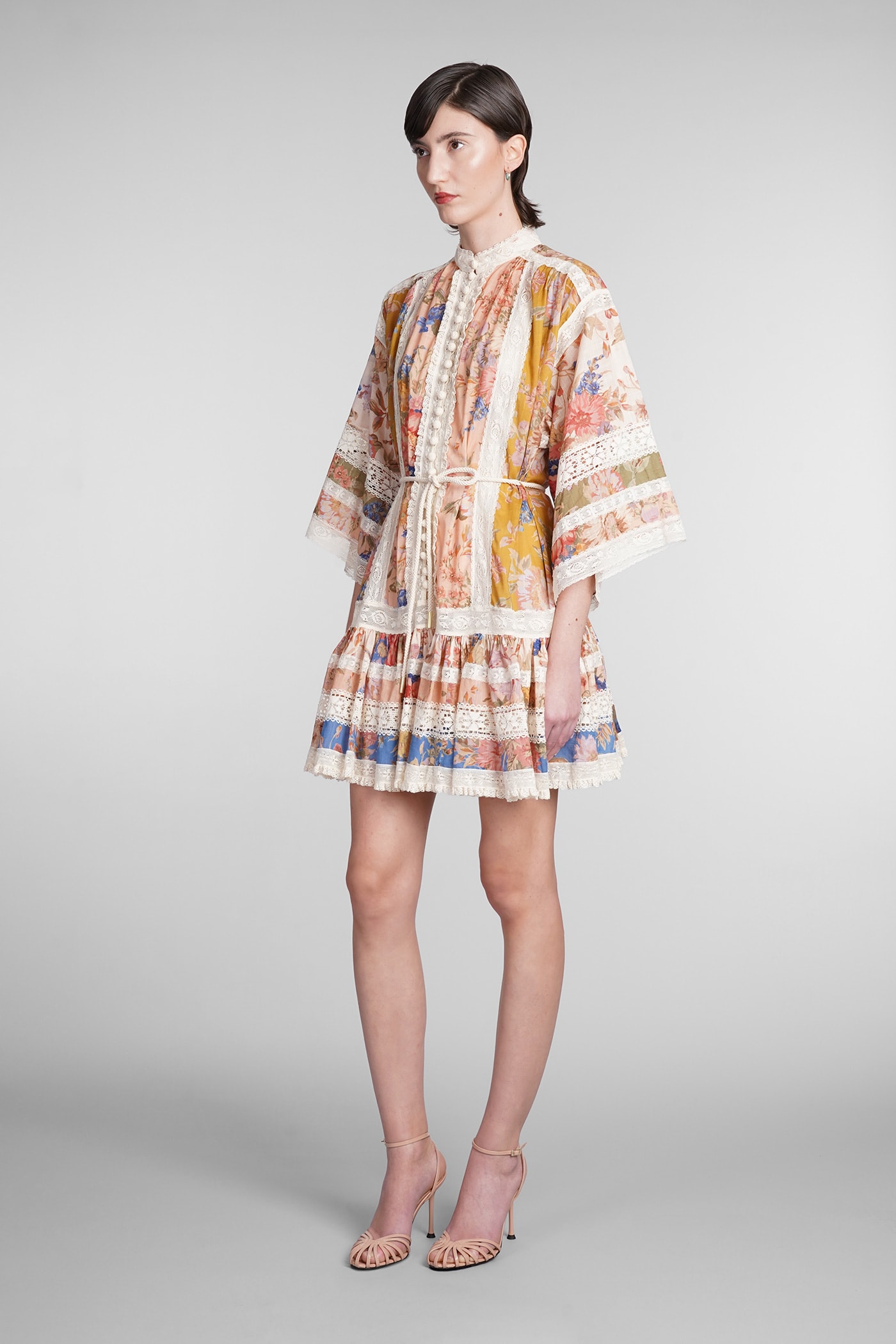 Zimmermann Crochet-trimmed Floral-print Cotton Mini Dress In Multicolor