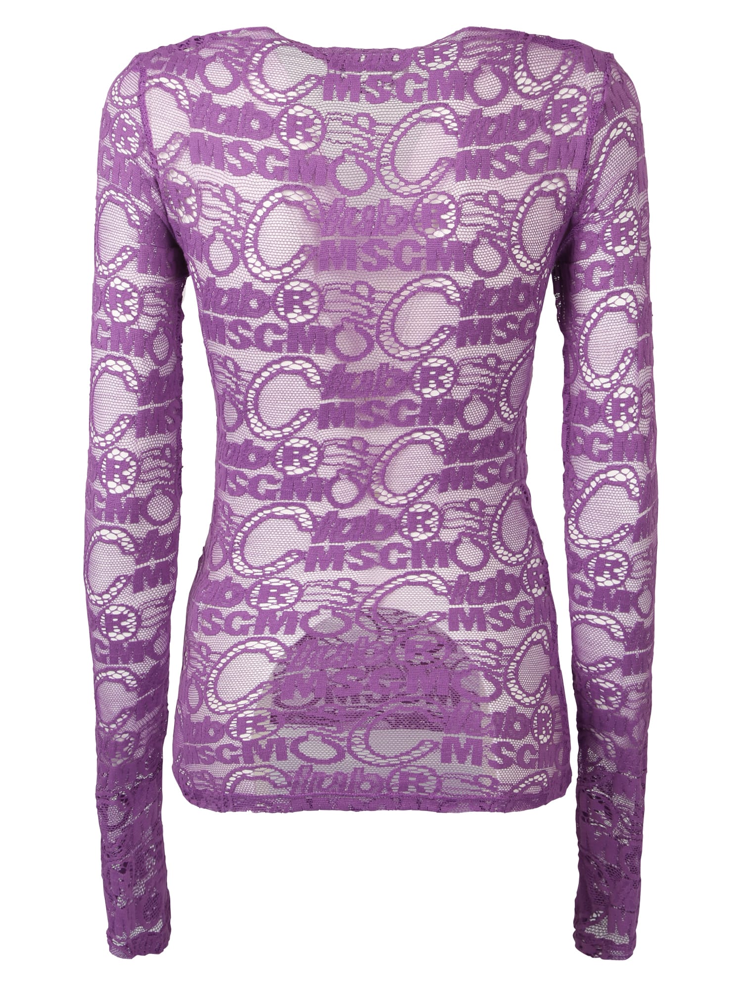 Shop Msgm Blusa Collo V  Pizzo Viola In Purple