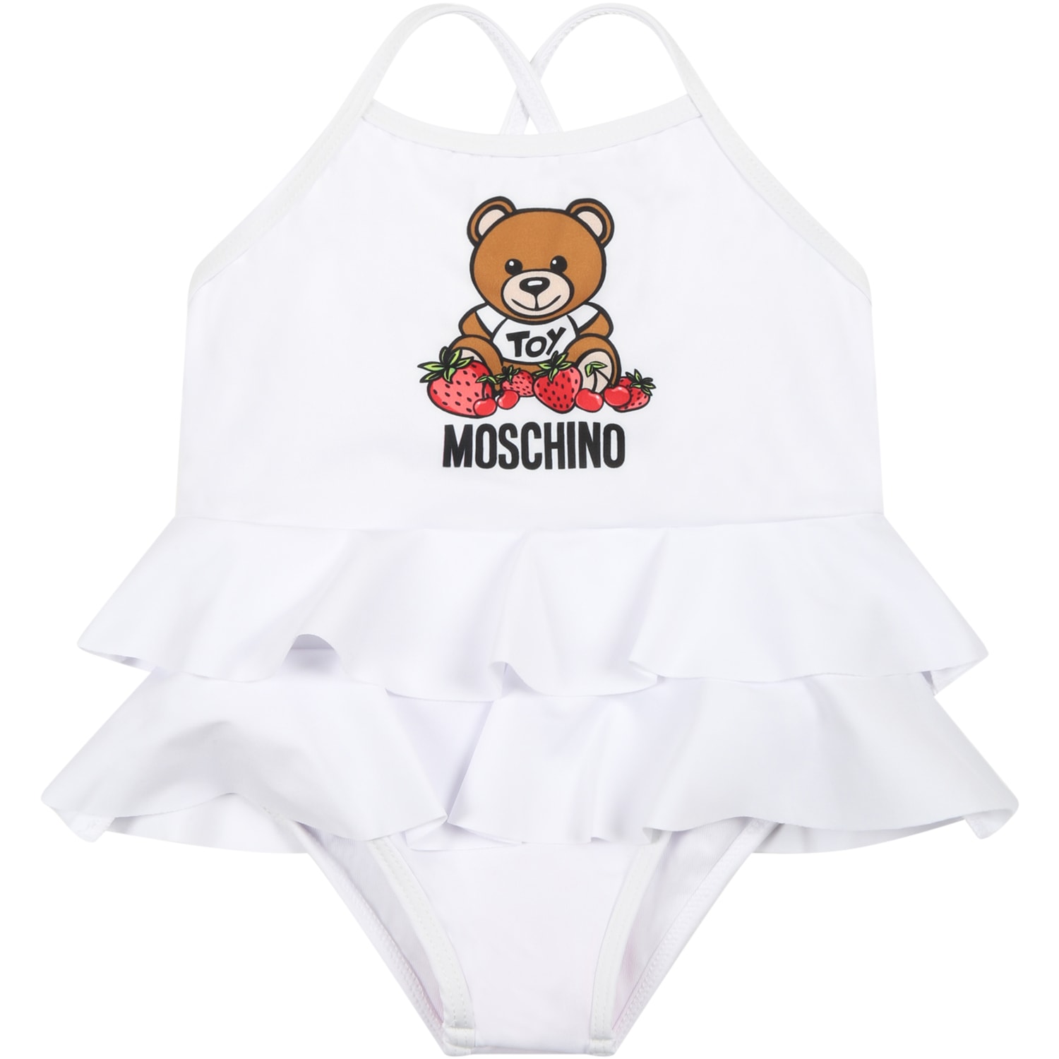 Moschino White Swimsuit For Baby Girl With Teddy Bear