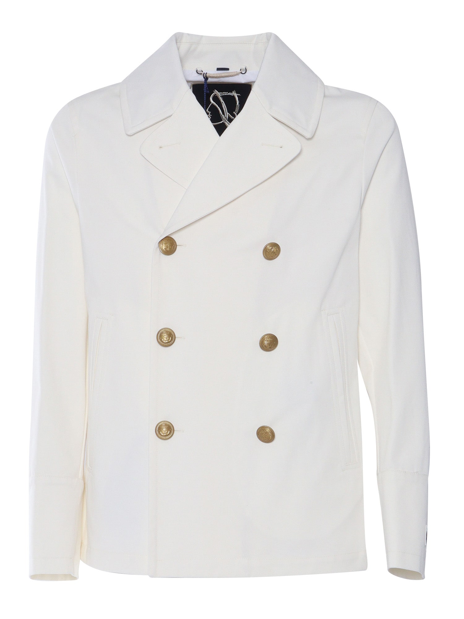 Sealup Double-breasted Water-repellent Cotton Peacoat With Hand-embroidered Anchor In White