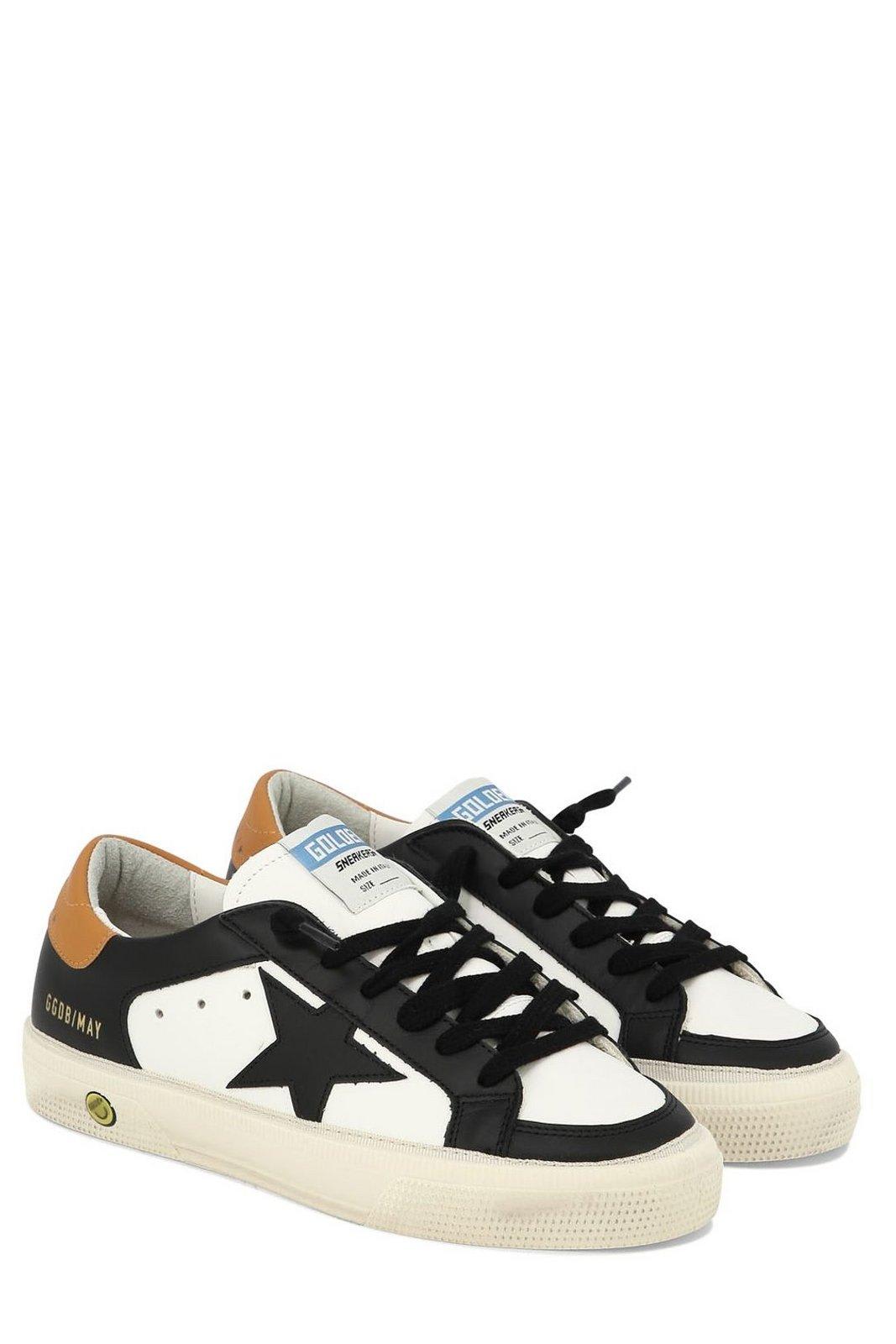 Shop Golden Goose May Star-patch Lace-up Sneakers In White/black/orange