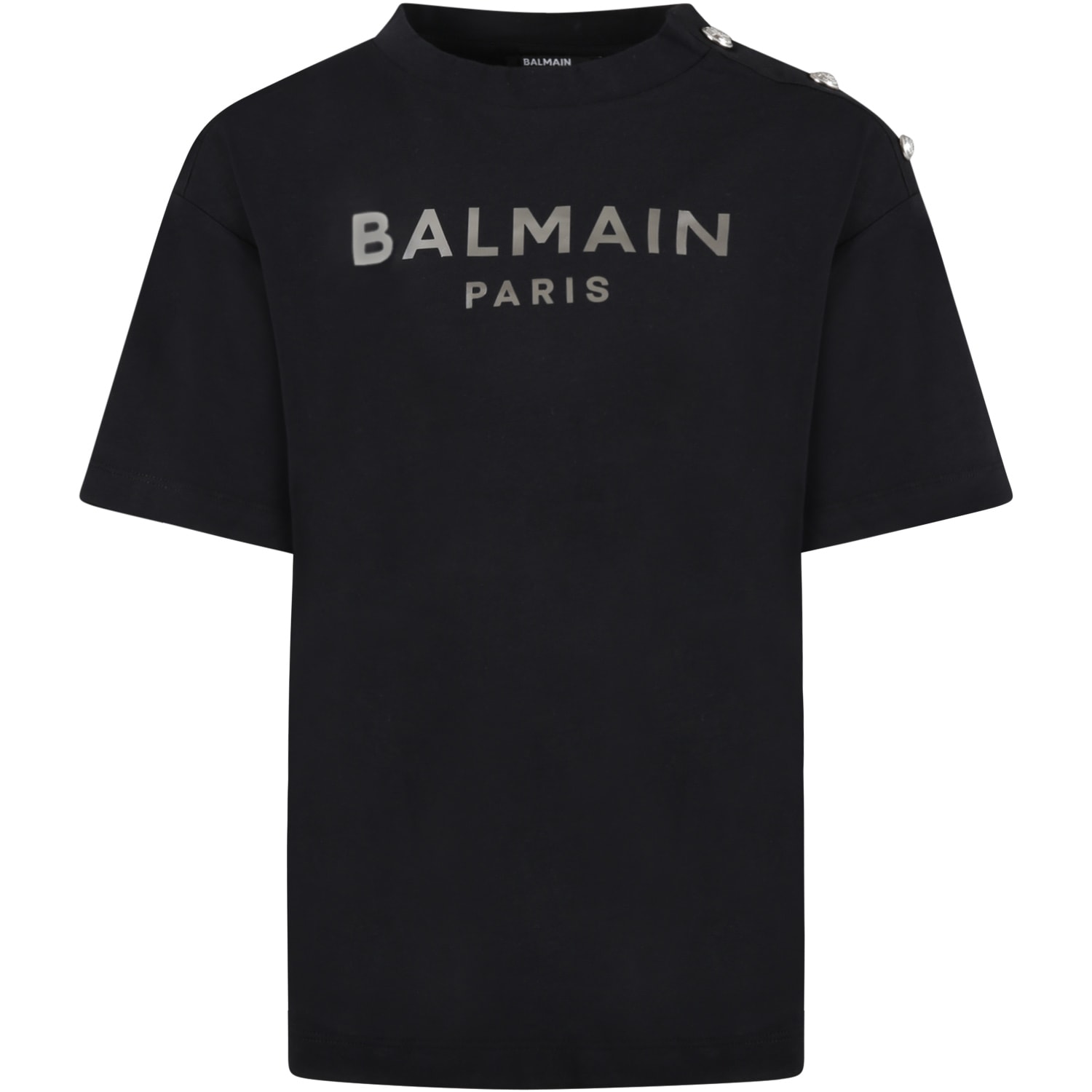 Balmain Black T-shirt For Kids With Silver Logo