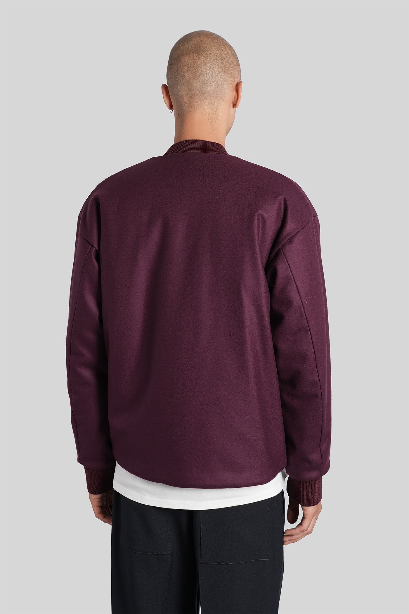 Jil Sander Bomber Jacket In Bordeaux Wool In Burgundy