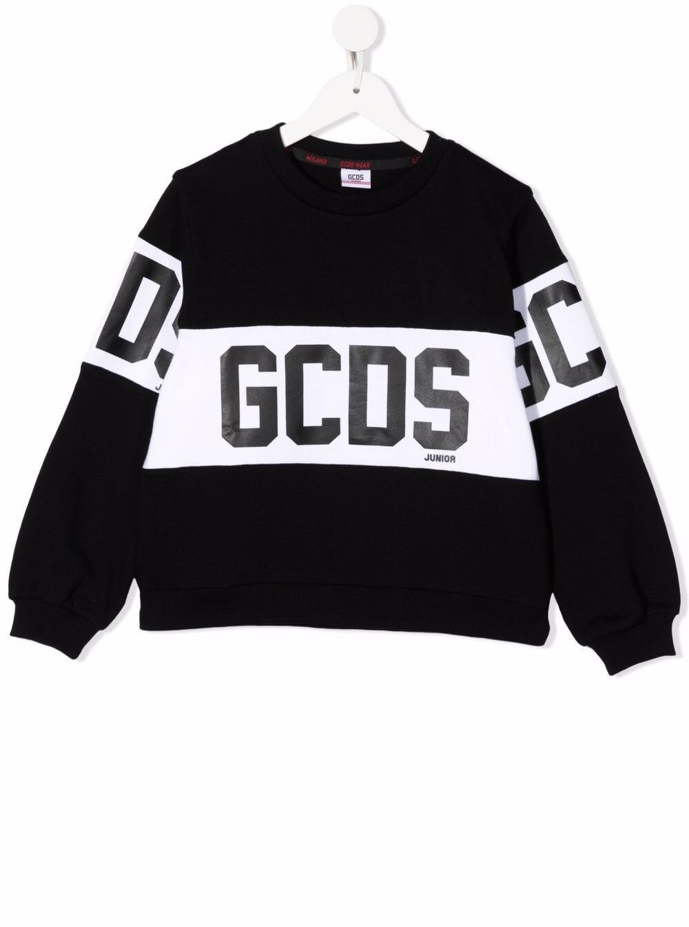 GCDS Mini Gcds Boys Black Cotton Crew Neck Sweatshirt With Logo