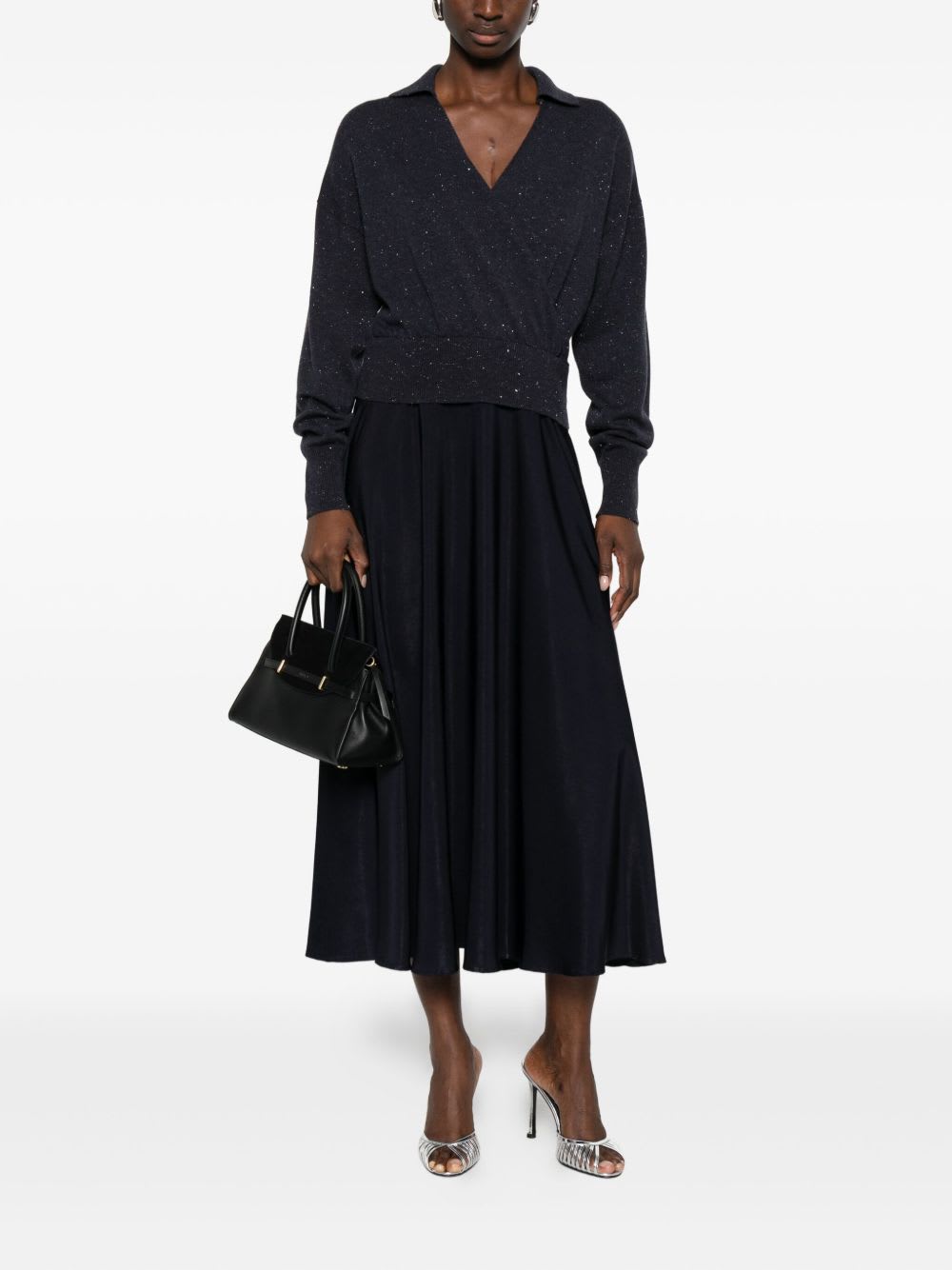 Peserico Midi Dress With Inserts In Black