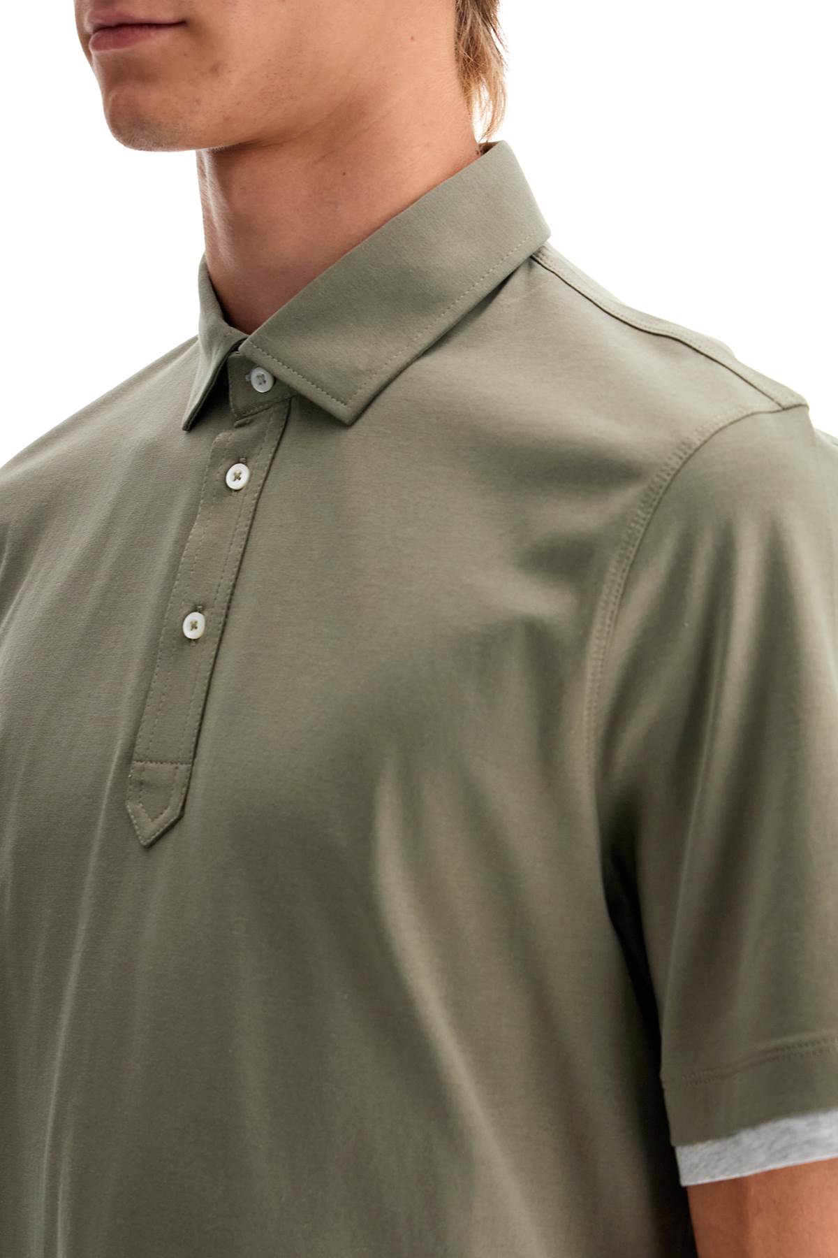 Shop Brunello Cucinelli Polo With Faux In Olivo+grigio Chiaro (khaki)