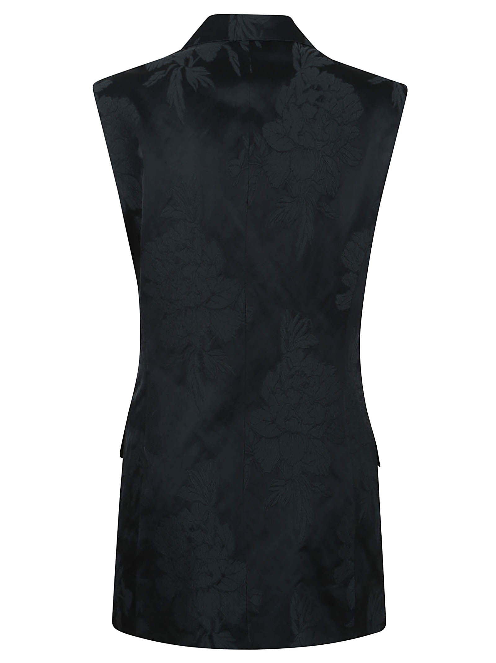Dries Van Noten Floral Patterned Sleeveless Jacket With Tailored Silhouette In Dark Green