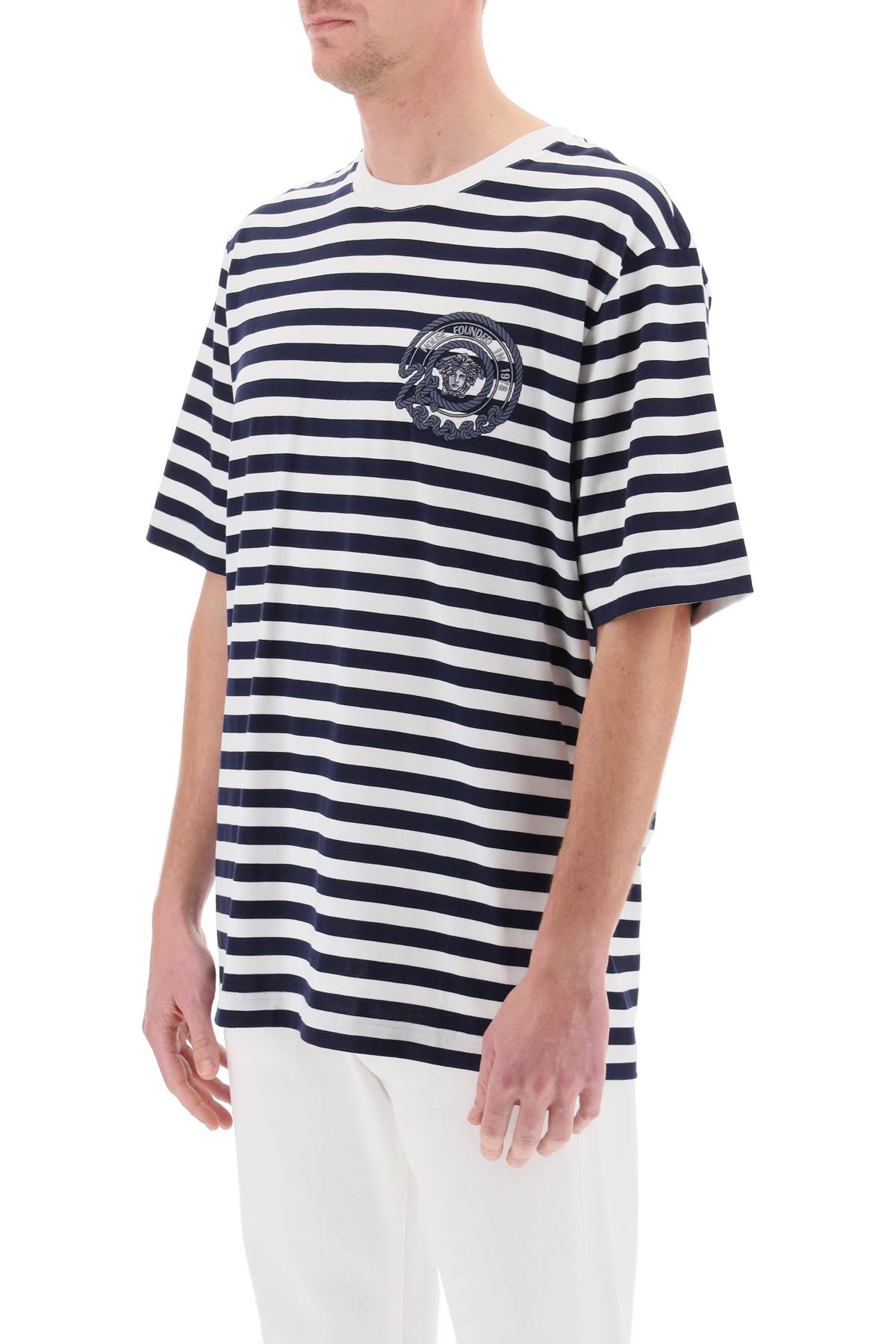 Shop Versace Striped T-shirt In White