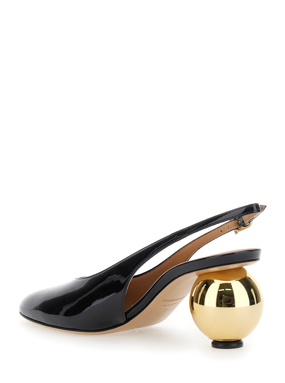 Ferragamo Tessie Black Slingback Pumps With Spherical Heel In Patent Leather Woman In Black