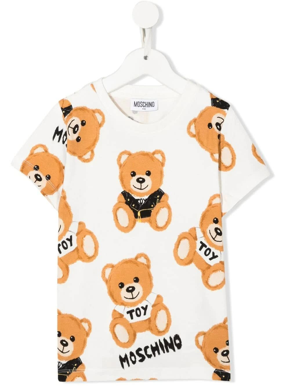 Kids White T-shirt With All-over Moschino Teddy Bear Print