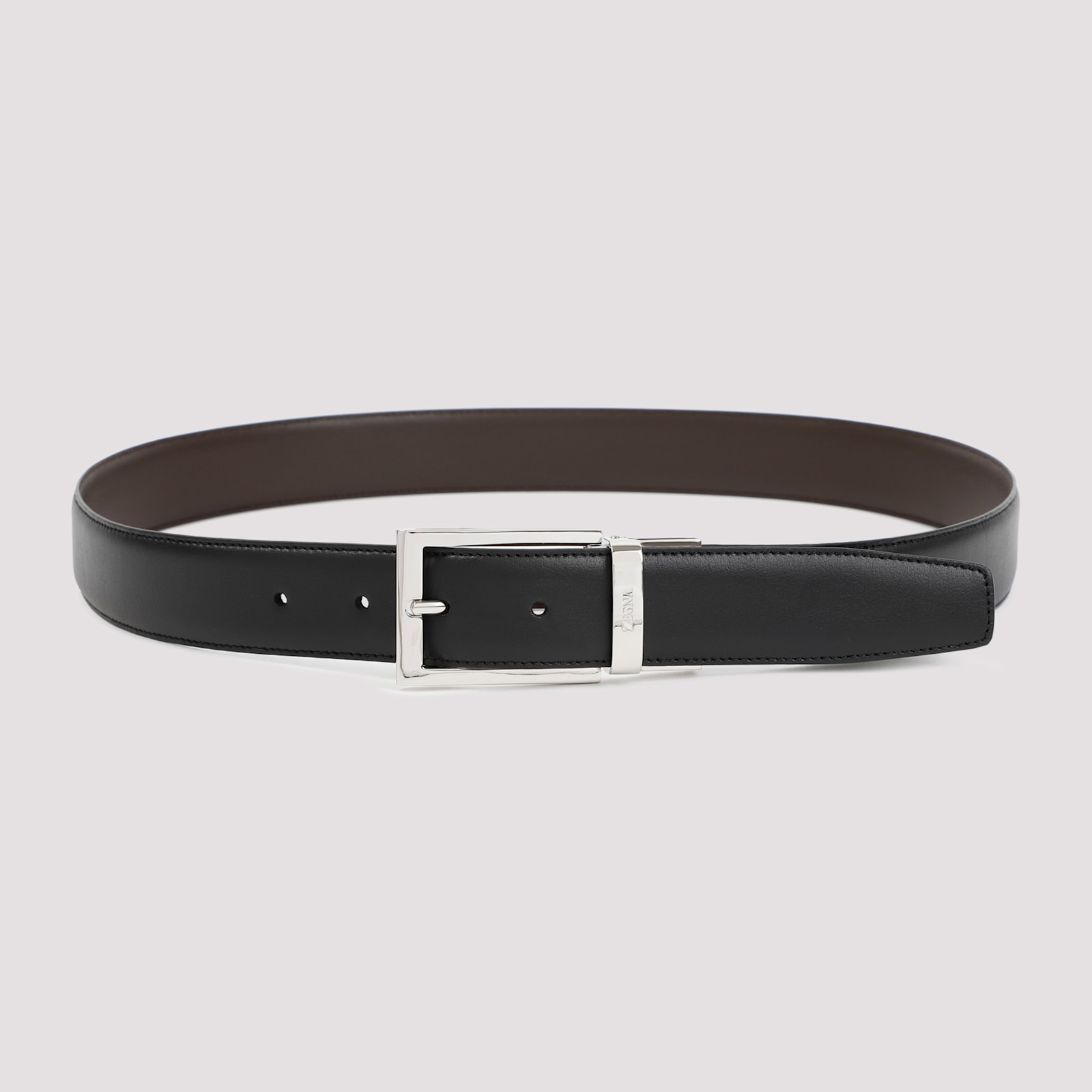 Zegna Reversible Leather Belt With Hand-buffed Finish And Sleek Silver-tone Buckle In Brown