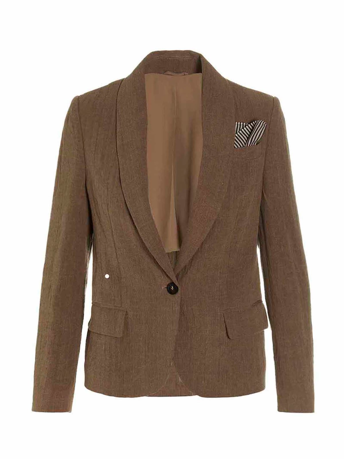 Shop Brunello Cucinelli Linen Single Breast Blazer Jacket In Tabacco