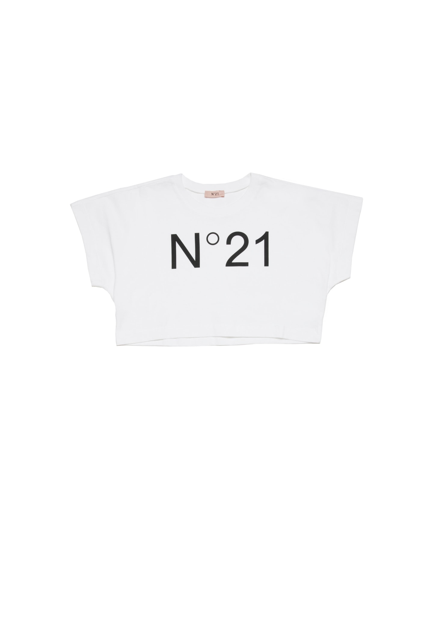 Shop N°21 N21t170f T-shirt N21 Branded Cropped T-shirt In Bianco