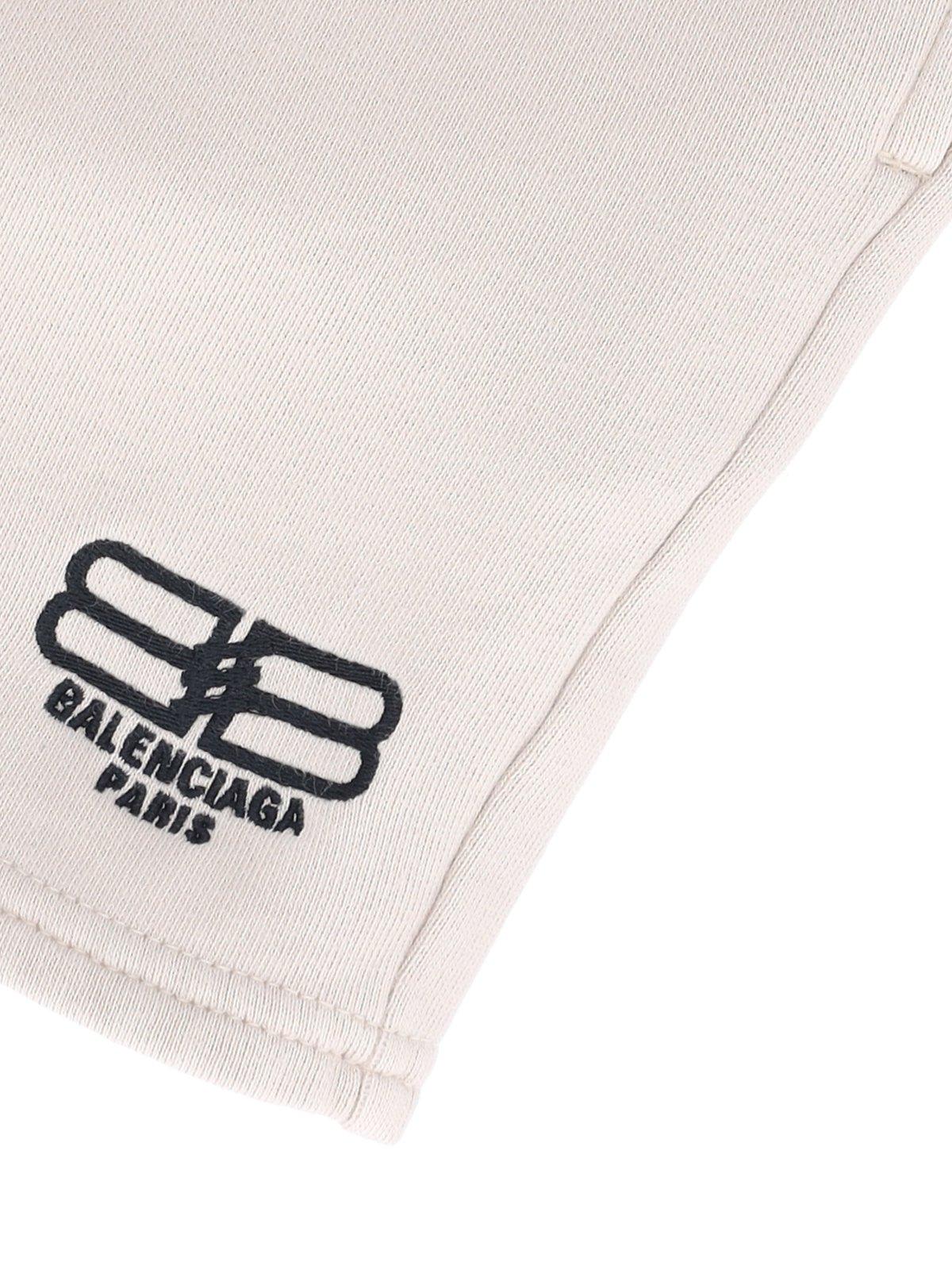 Shop Balenciaga Bb Logo Embroidered Shorts In Beige
