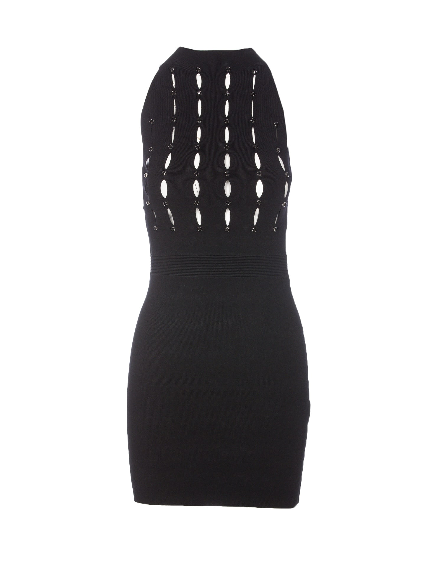 Shop Liu •jo Knitted Dress With Rhinestone In Black