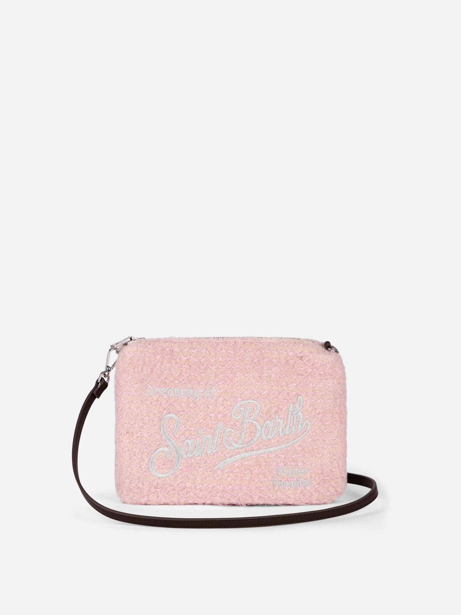 Shop Mc2 Saint Barth Parisienne Pink Knit Boucle Cross-body Pouch Bag