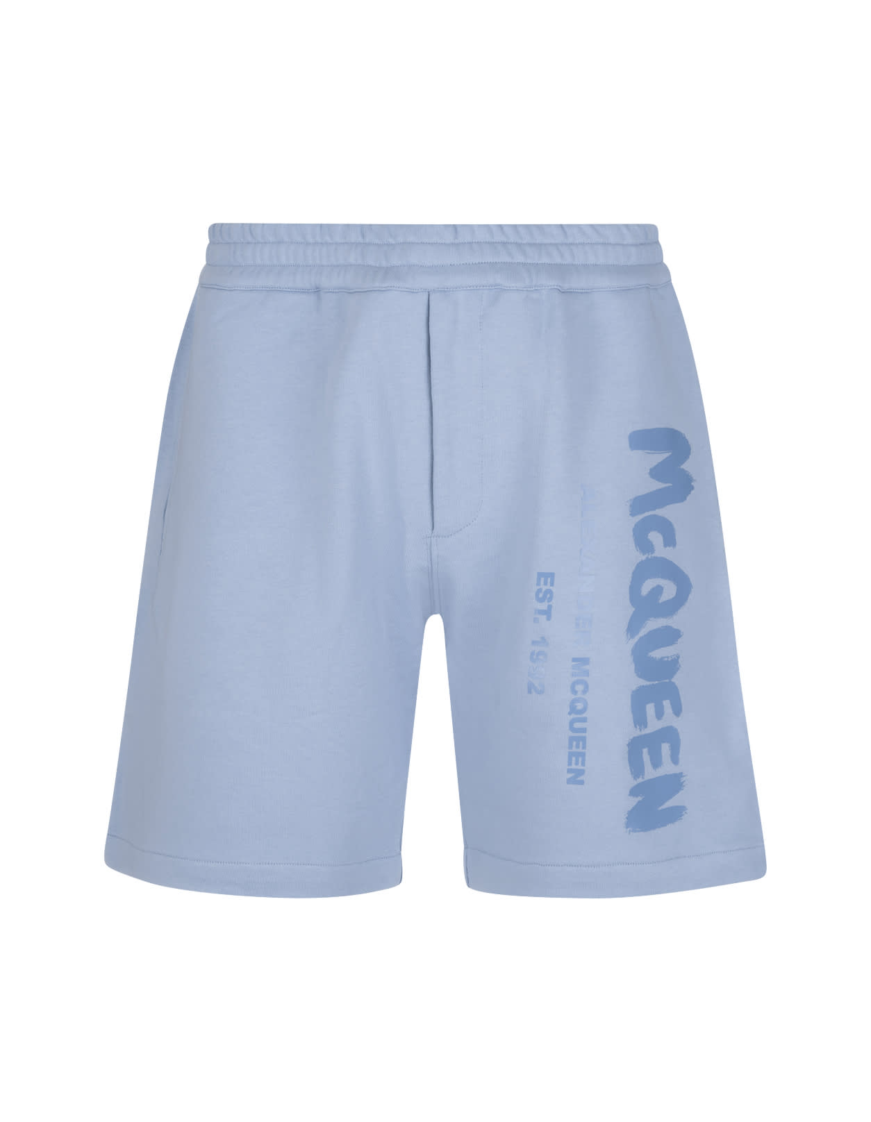 Alexander McQueen Man Light Blue Mcqueen Graffiti Shorts