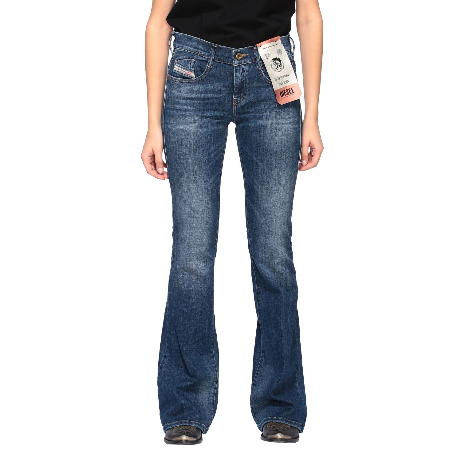 DIESEL D-EBEY FLARED JEANS WITH REGULAR WAIST,11235817