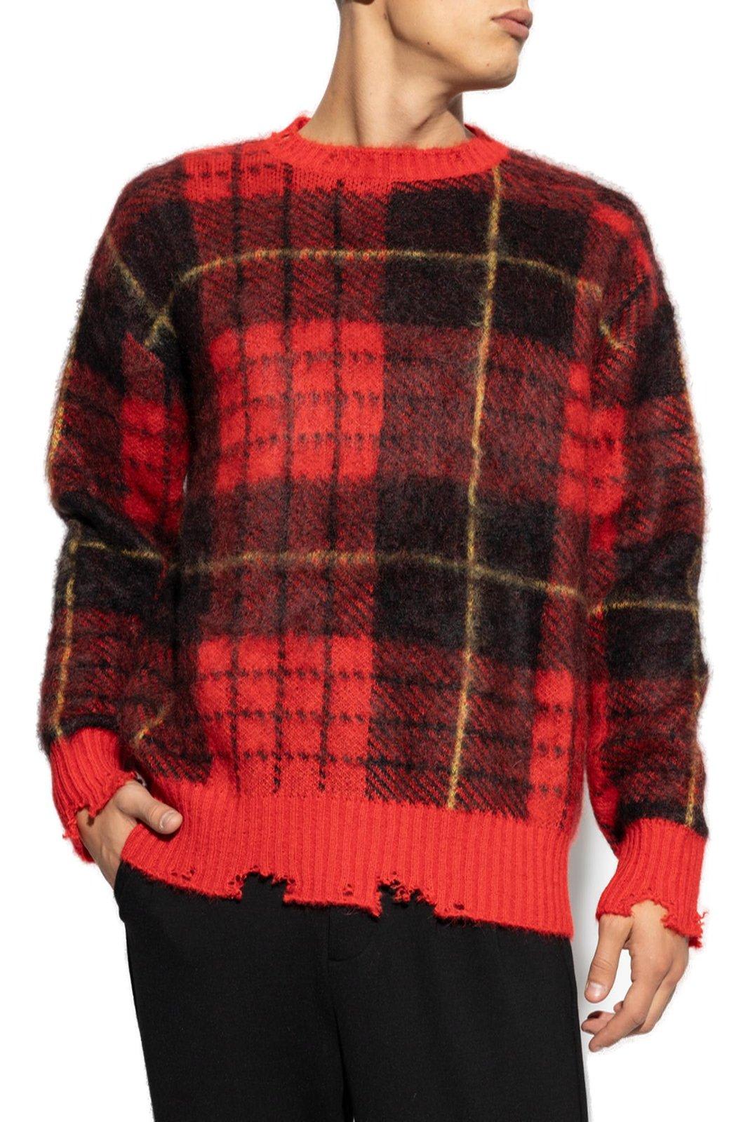 Shop Alexander Mcqueen Check Pattern Distressed Jumper In Red