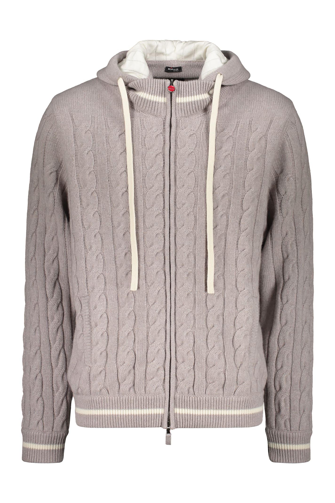 Shop Kiton High Collar Zipped Cardigan In Ecru