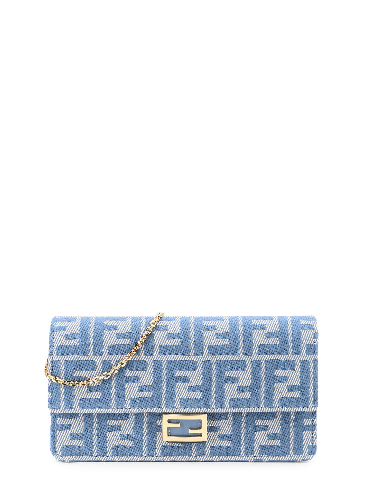 Fendi Wallet On Chain Baguette With Shoulder Strap With All-over Ff Motif In Blue