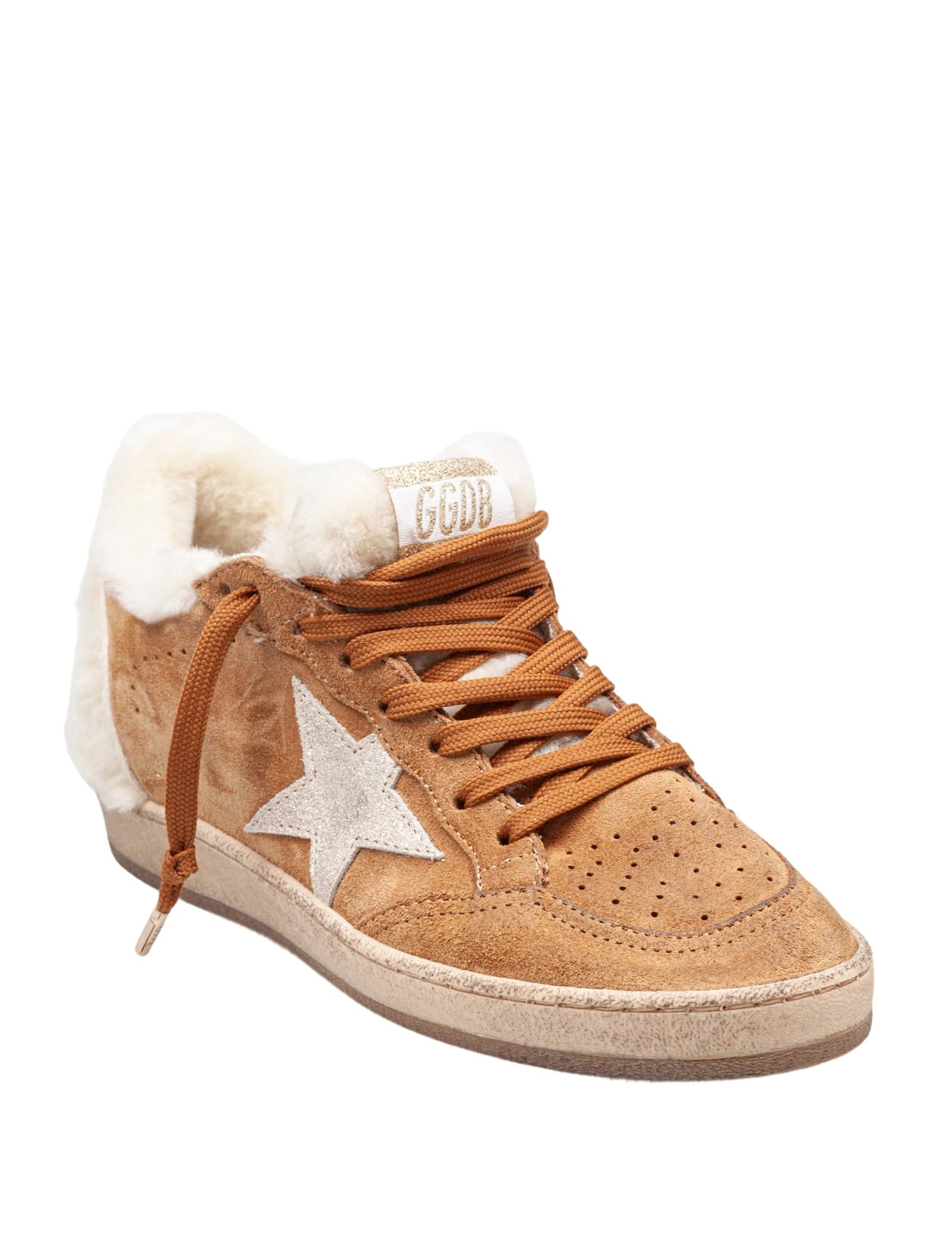 Golden Goose Ball Star Suede And Shearling Cognac Color In Brown