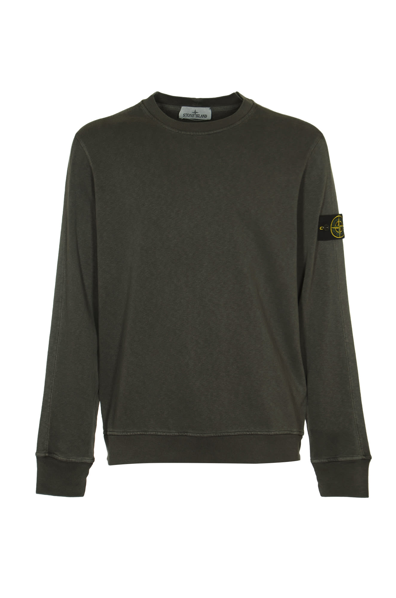Shop Stone Island Logo Sleeve Sweatshirt In Charcoal
