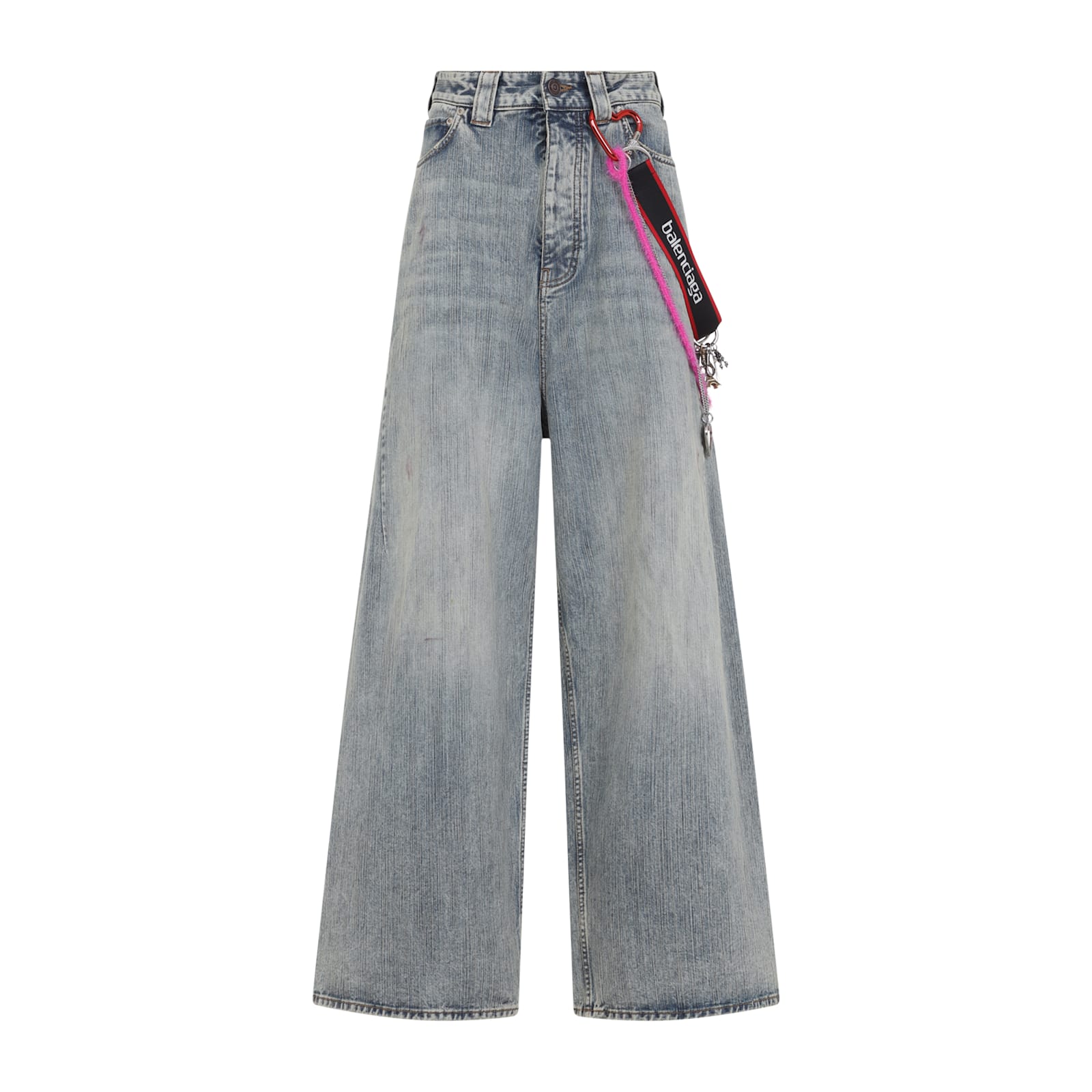 Balenciaga Women Blue Denim Charms Baggy Jeans In Blue