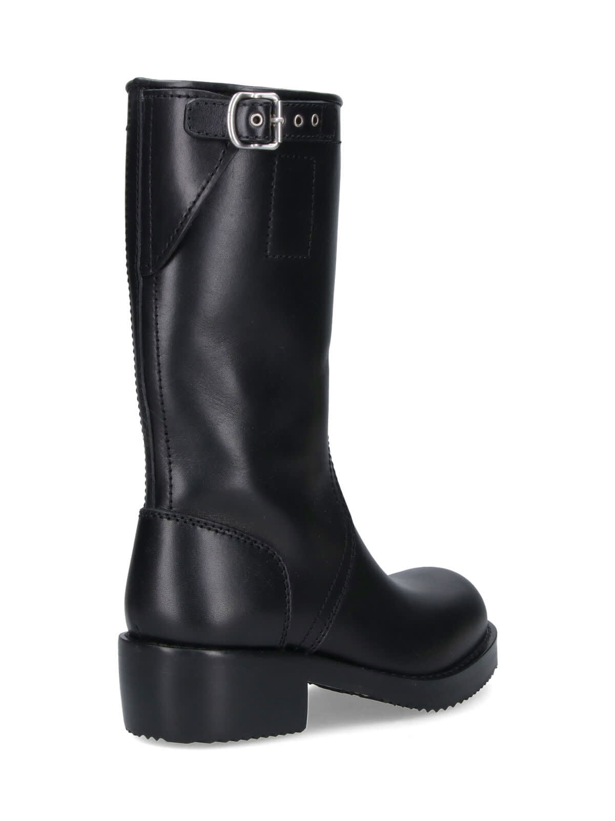Dries Van Noten Mid-calf Block Heel Leather Boots With Buckle In Black