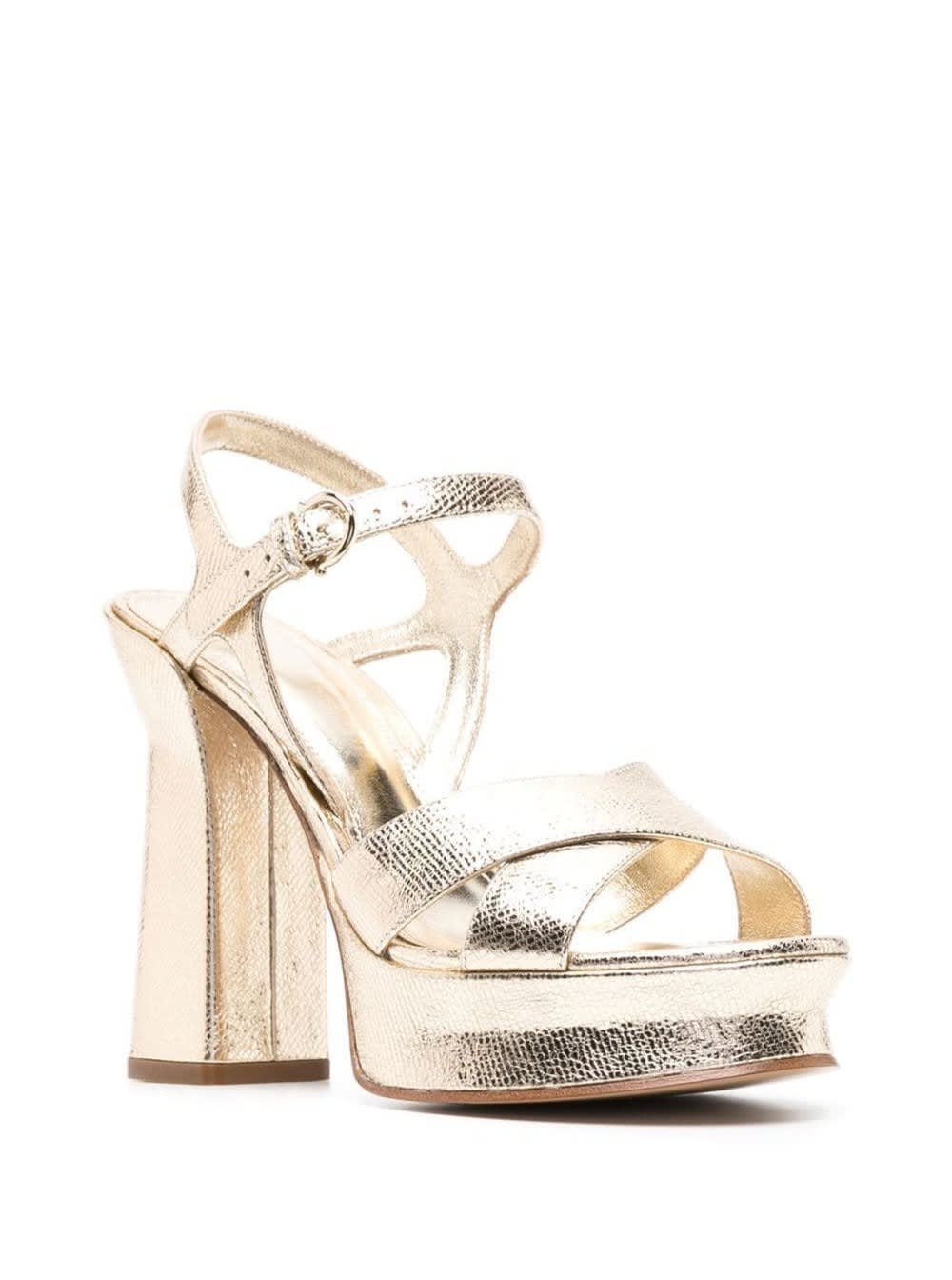 Shop Ferragamo Silver Tone Laminated Heeled Sonya Sandals In Calf Leather Woman In Metallic
