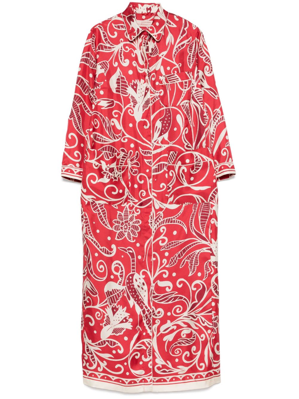 F.r.s For Restless Sleepers Printed Silk Long Shirtdress In Red