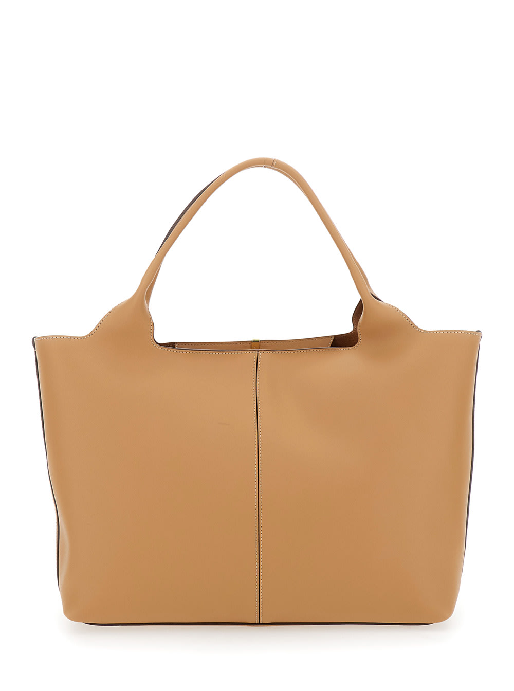 Tod's Beige Tote Bag With Two Top Handles And Logo Plaque On The Front In Leather Woman