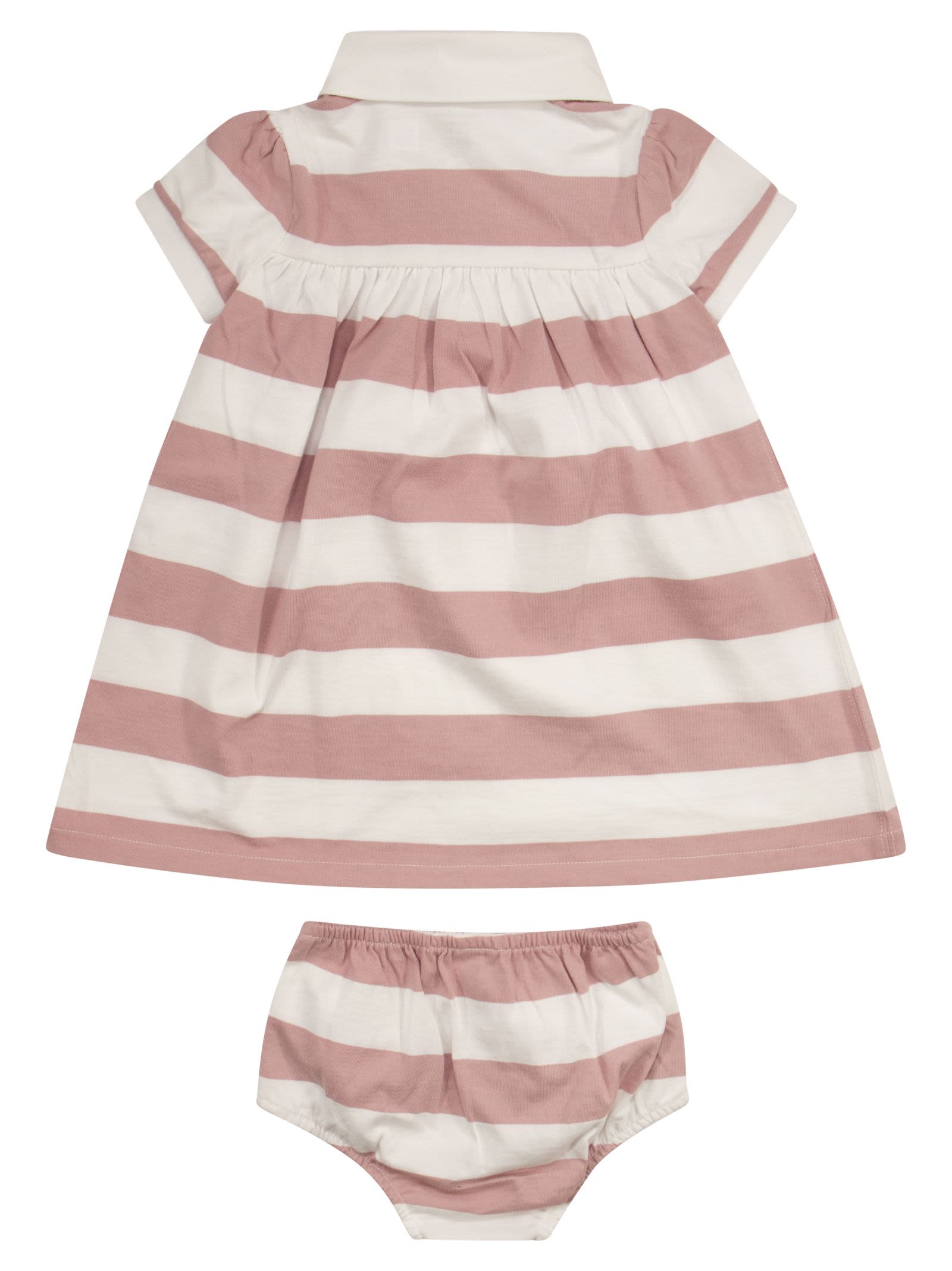 Shop Polo Ralph Lauren Striped Jersey Rugby Dress With Culottes In Pink/white