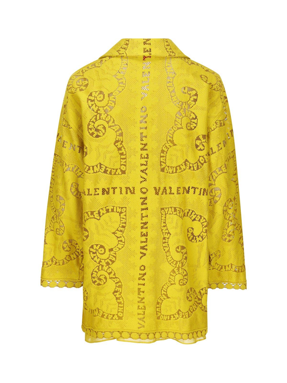 Shop Valentino Logo Plaque V-neck Long-sleeved Dress In Yellow