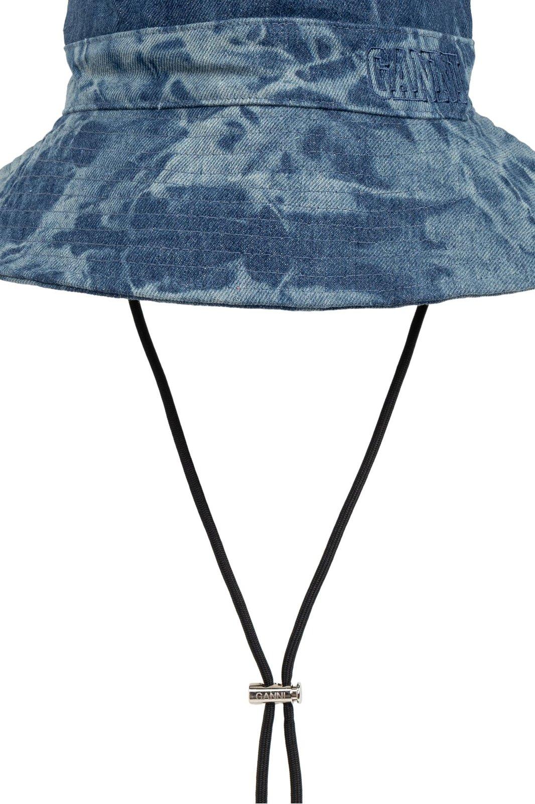 GANNI DENIM HAT WITH DRAWSTRINGS