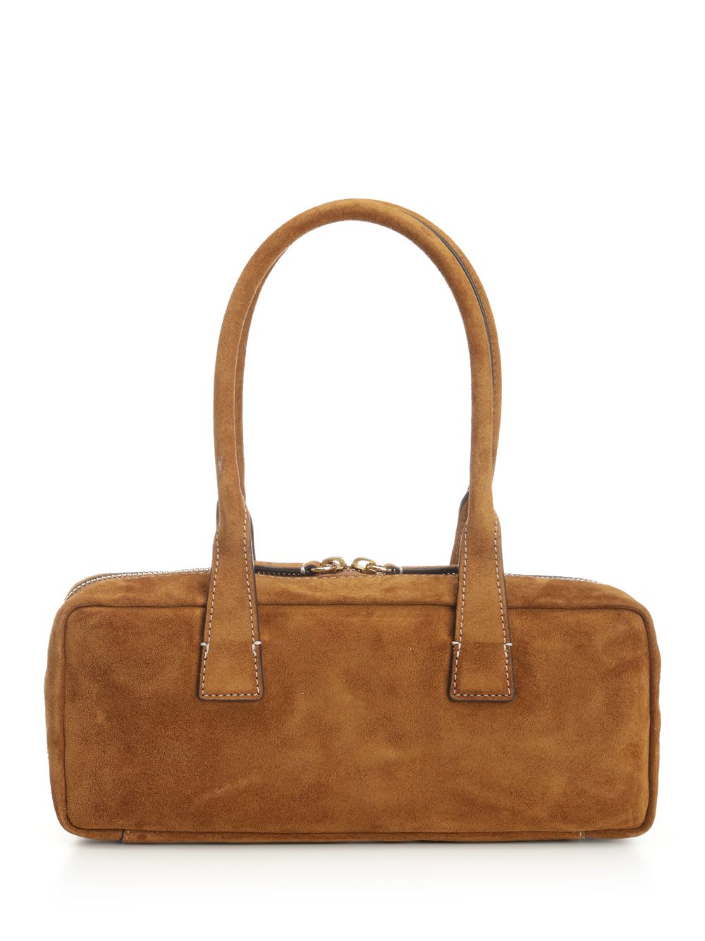 Staud Rectangular Suede Handbag With Top Zipper Closure In Brown