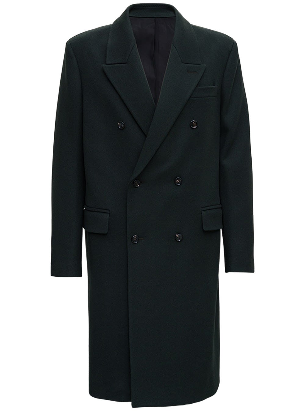 Bottega Veneta Double-breasted Long Coat In Wool Cavalry Fabric