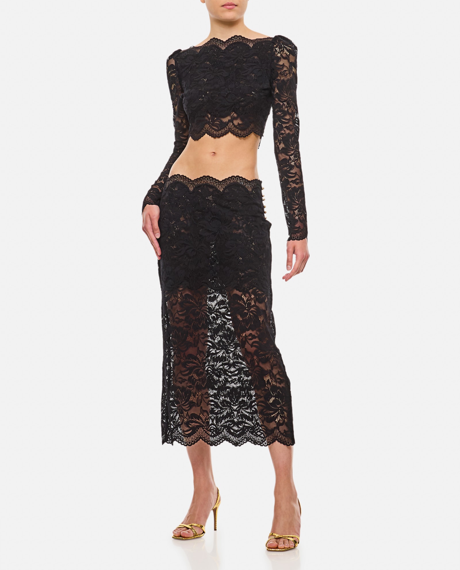Rabanne Black Crop Top In Lace Black In Black