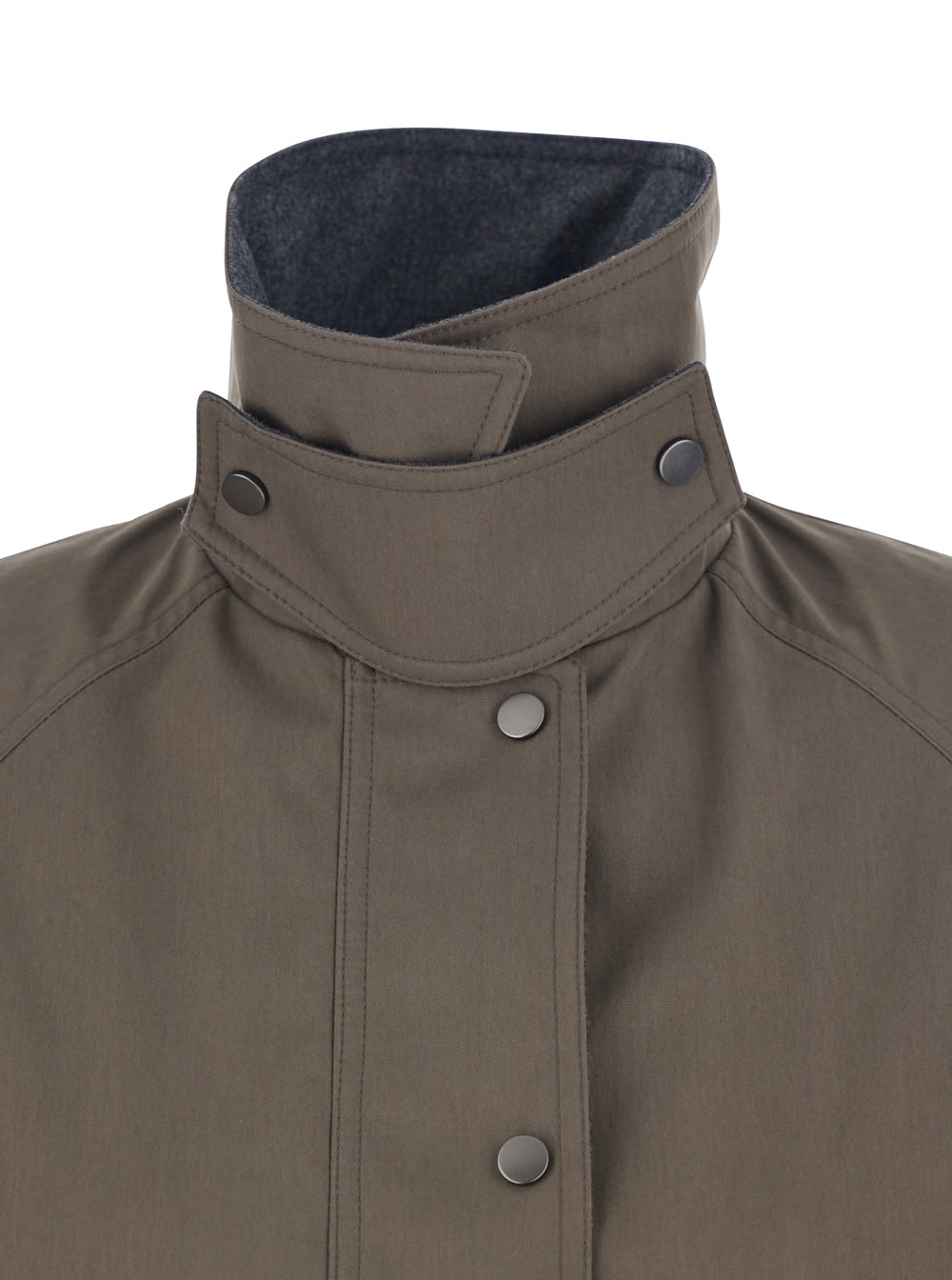 Brunello Cucinelli Women Beige Jacket With High Neck And Patch Pockets On The Chest In Tech Fabric W In Gray