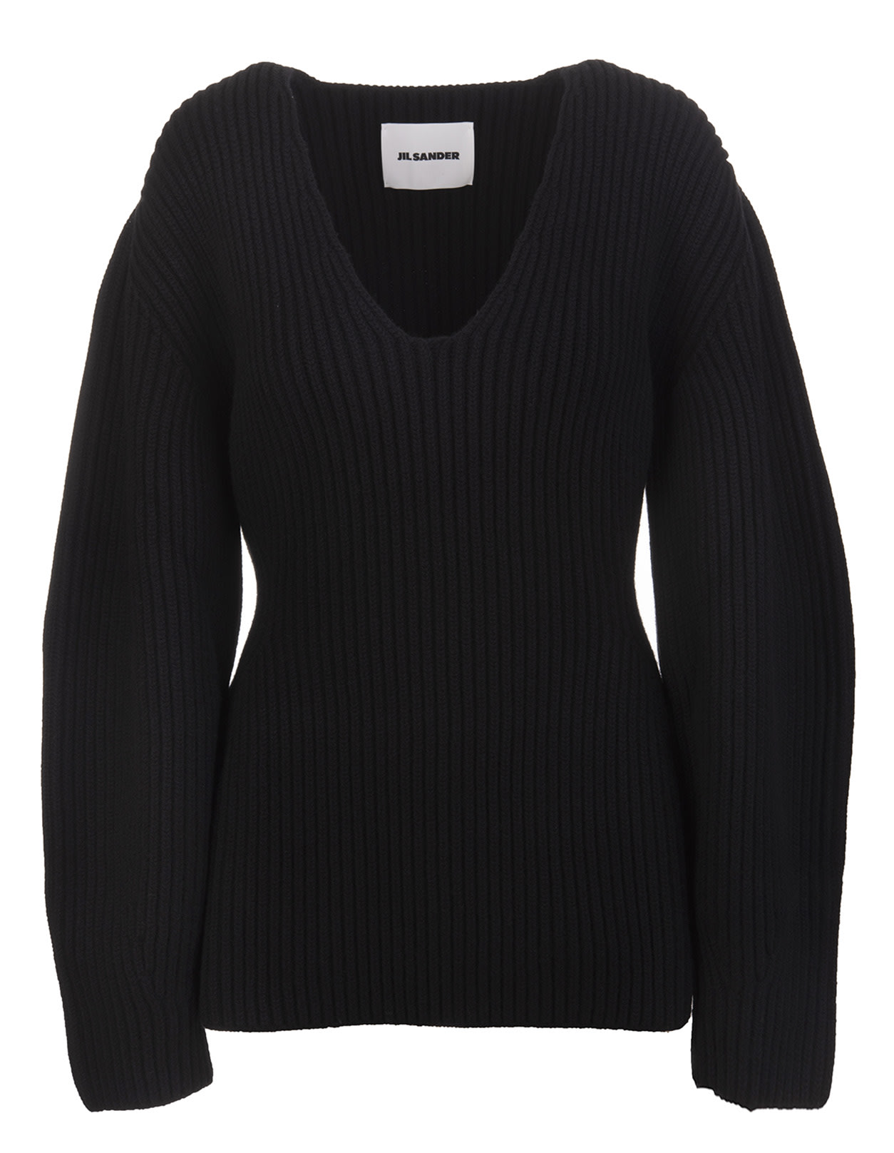 Jil Sander Woman Oversized Sweater In Black Ribbed Knit