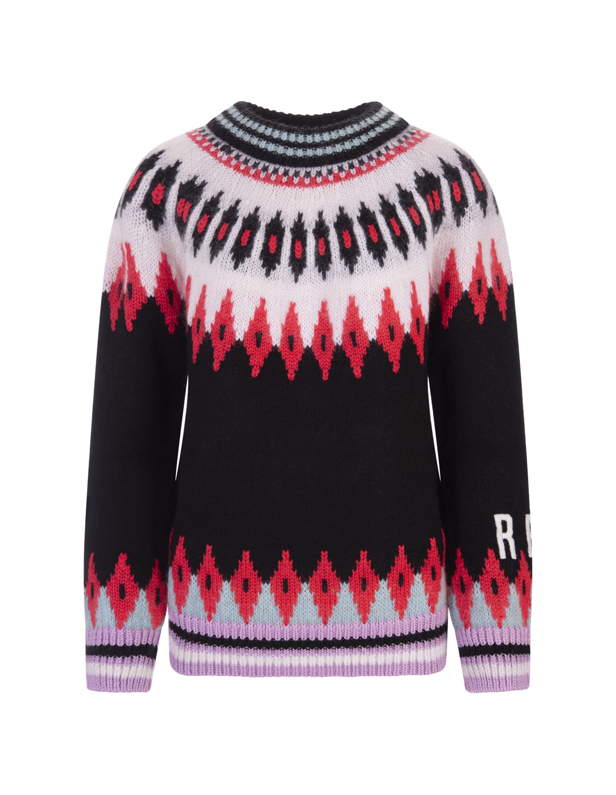 RED Valentino Woman Black Sweater With Multicoloured Lopi Pattern