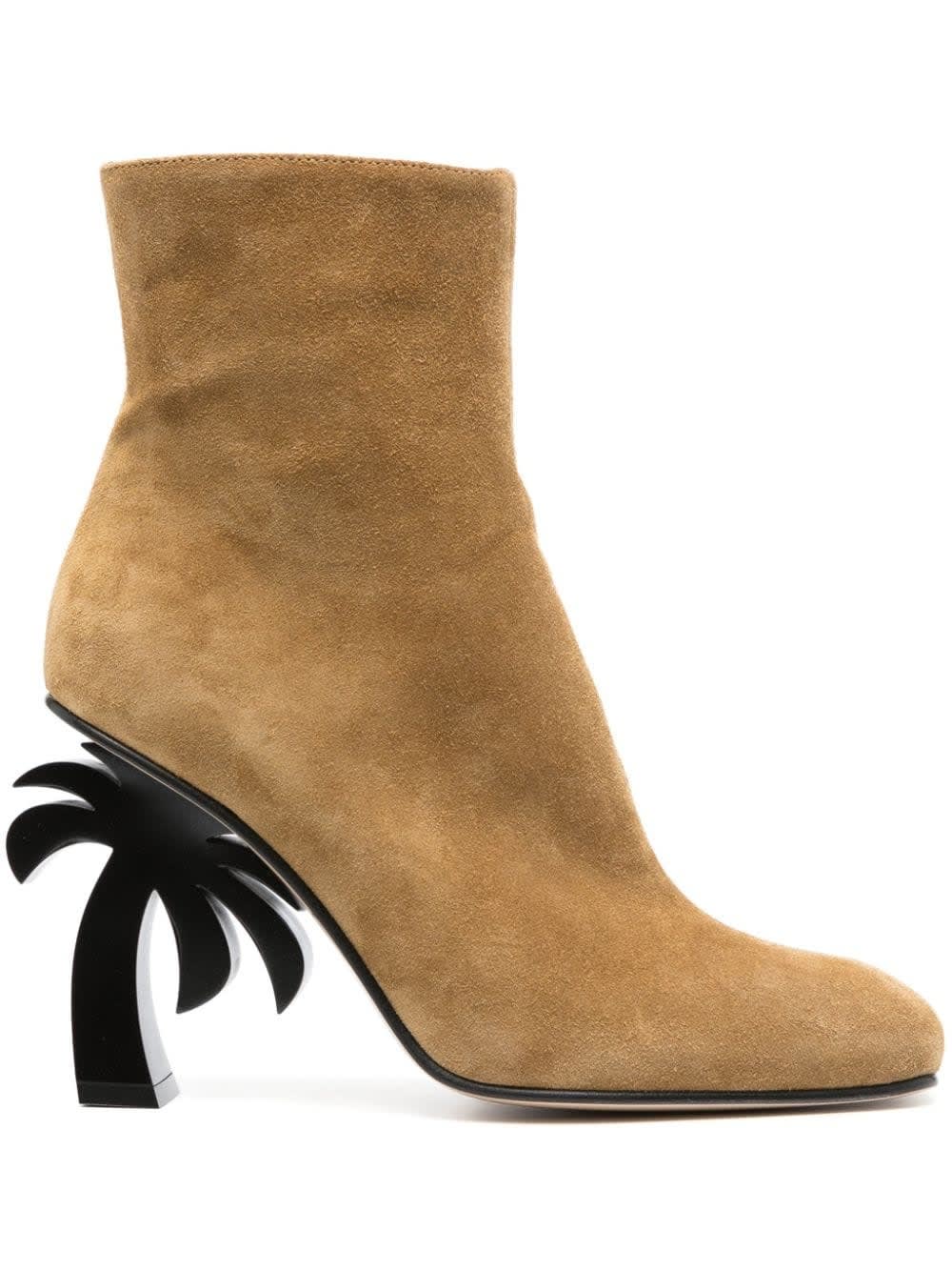 Shop Palm Angels Beige Suede Ankle Boots With Palm Heel In Brown