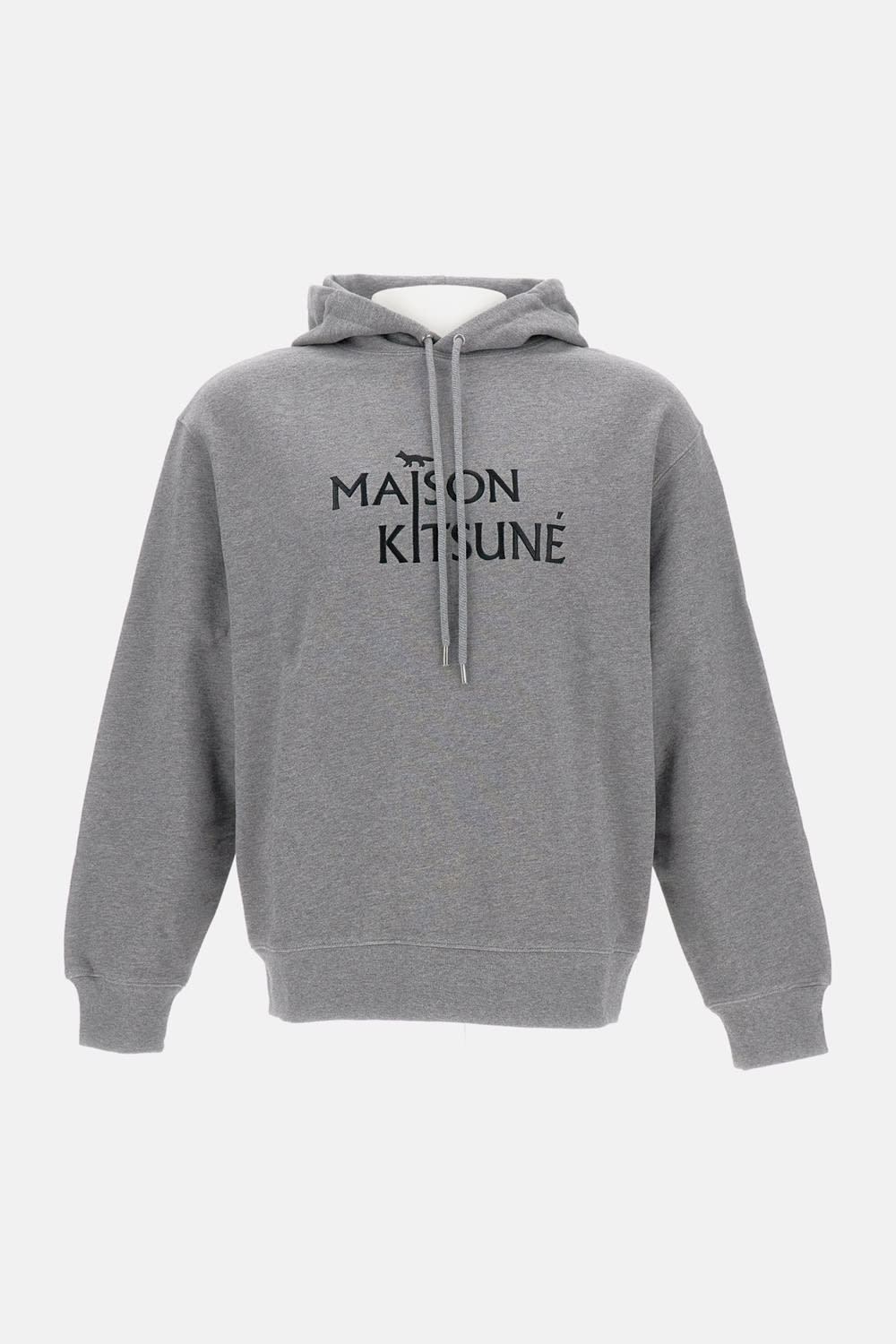 Maison Kitsuné Oversized Grey Cotton Hoodie With Adjustable Hood In Multi