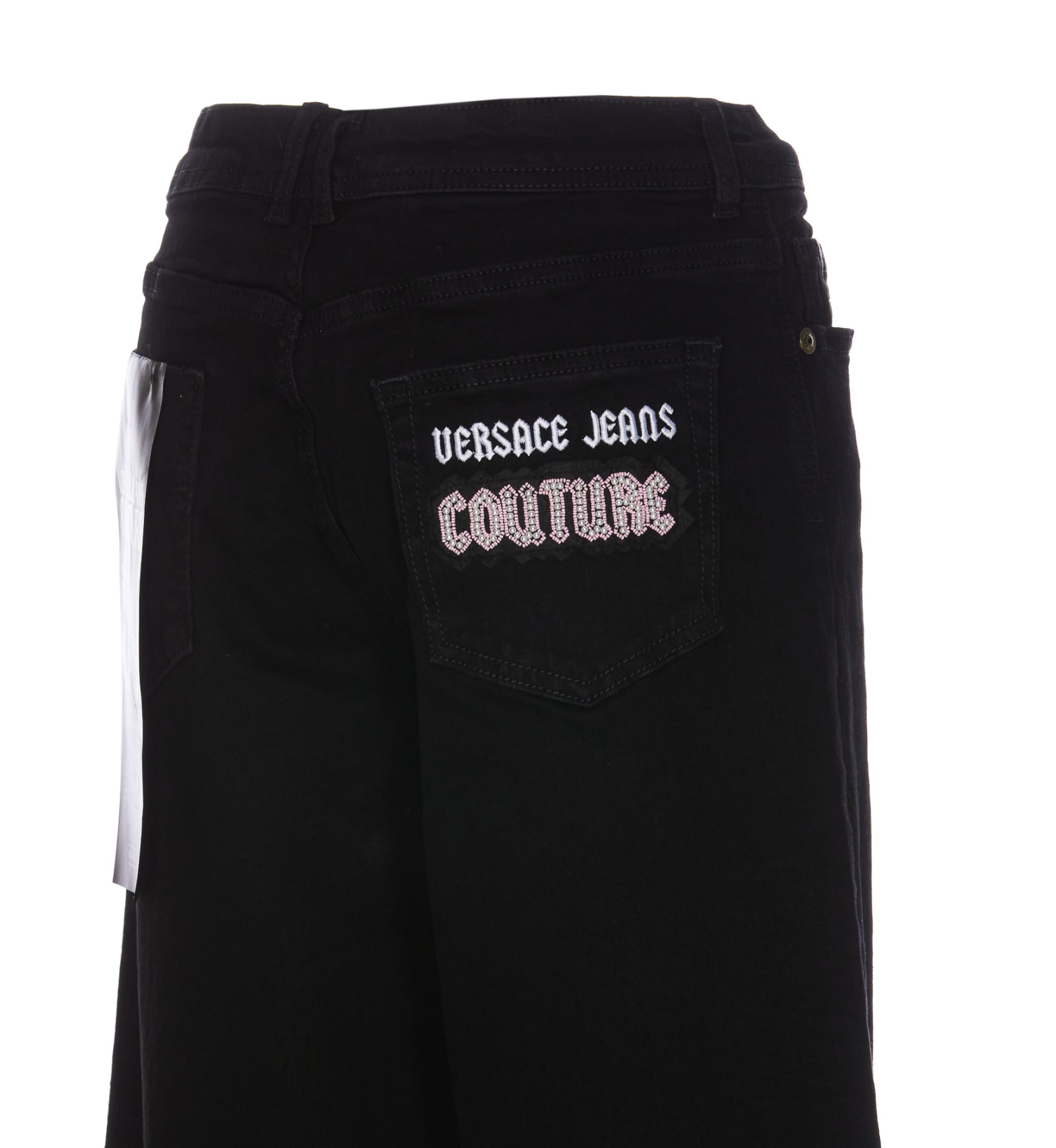 Versace Jeans Couture Wide-leg Denim Trousers Featuring Pockets In Black