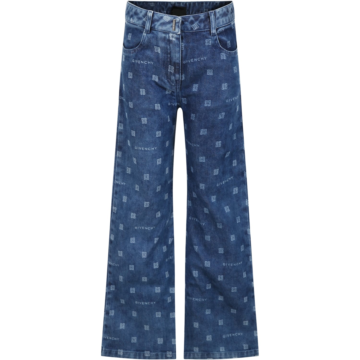 Givenchy Kids' Light Blue Jeans For Girl With Logo In Denim