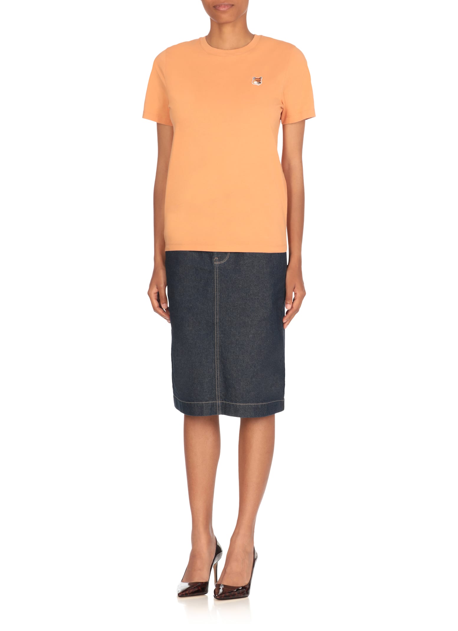 Maison Kitsuné Cotton T-shirt With Fox Patch In Orange