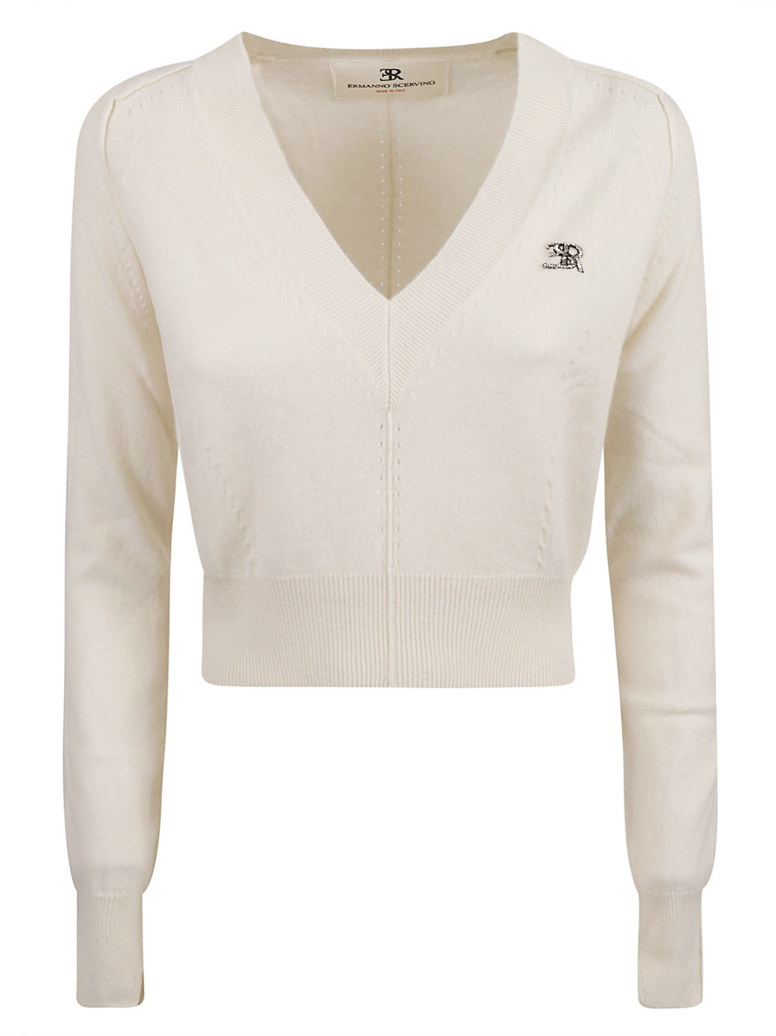 Shop Ermanno Scervino Chest Logo V-neck Sweater In Snow White